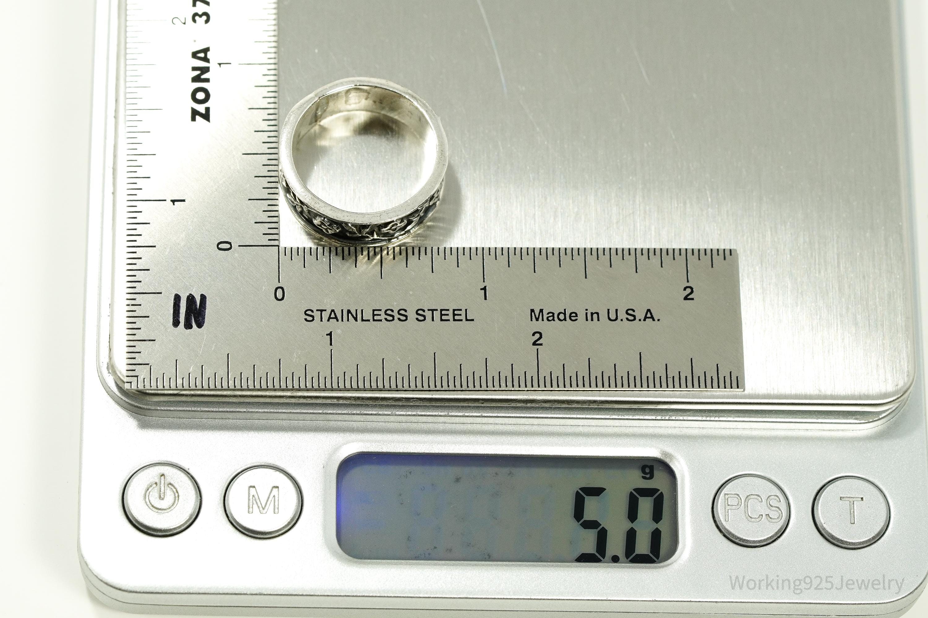 Vintage Mexican Flower Vine Sterling Silver Ring - Size 7.5