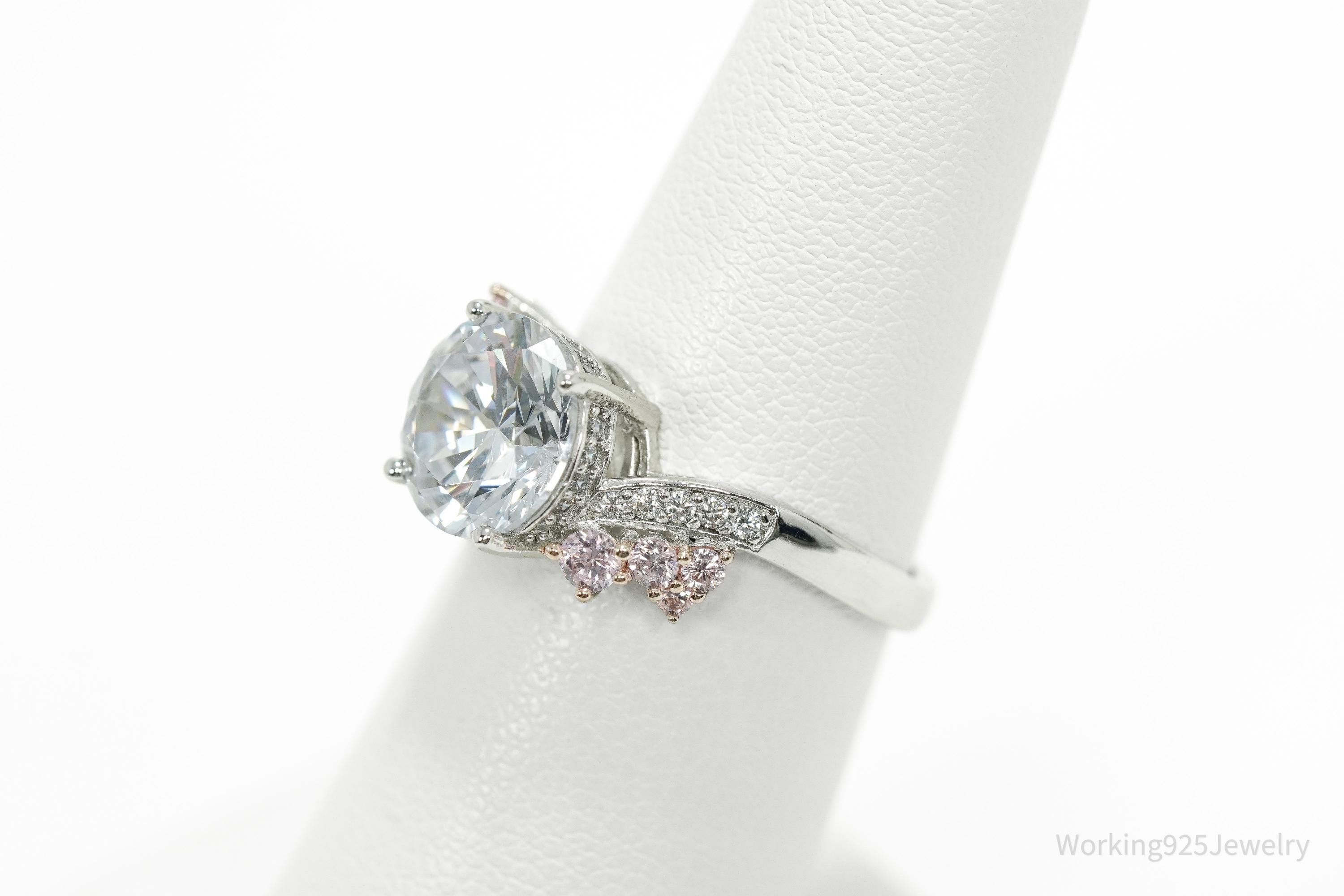 Vintage PAJ Pink & White Cubic Zirconia Sterling Silver Ring - Size 6