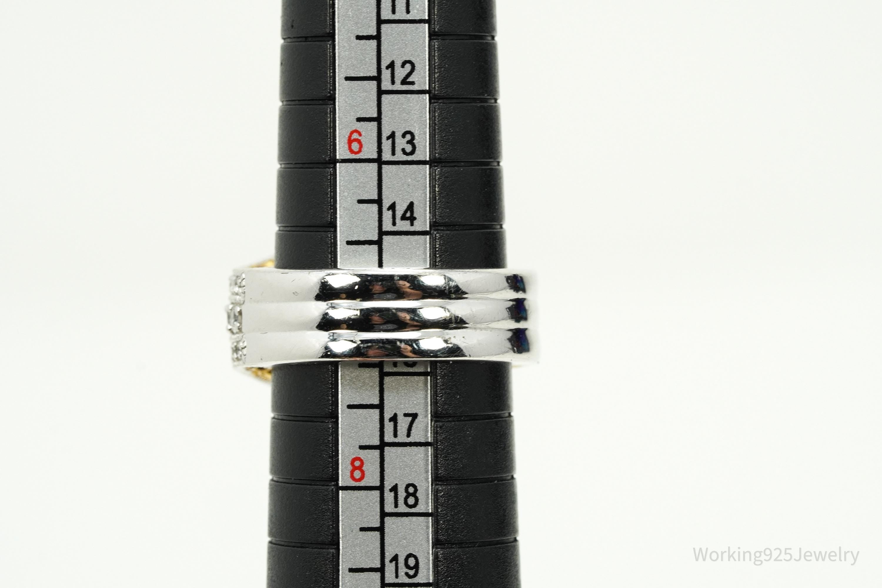 Vanna K "Platineve" White & Yellow Cubic Zirconia 18K Yellow Gold Sterling Silver Ring -SZ 7.25