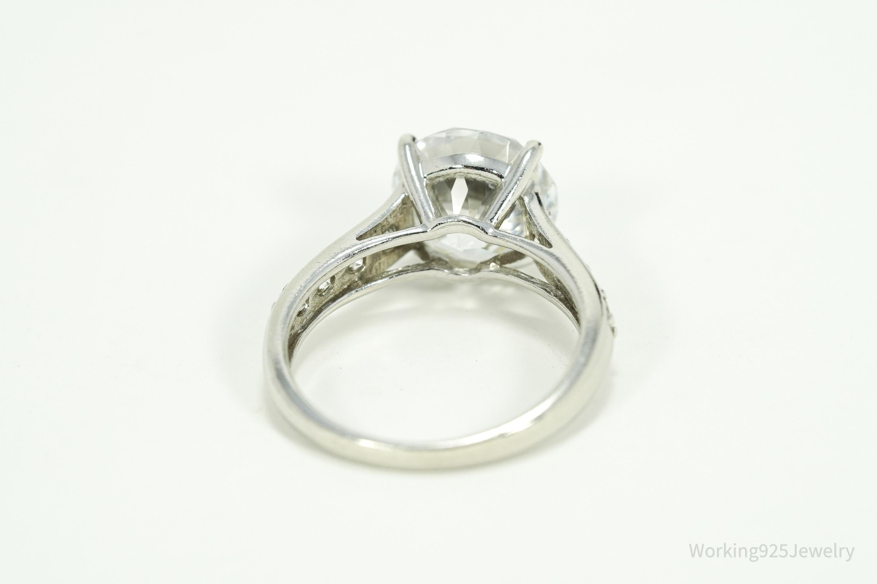 Vintage Cubic Zirconia Platinum Clad Sterling Silver Ring - Size 8.25