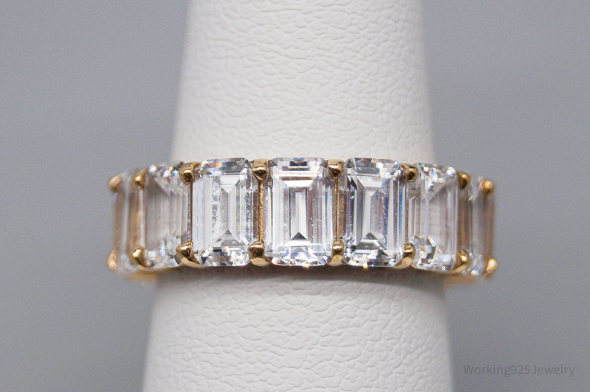 Vintage Cubic Zirconia Platinum Clad Gold Vermeil Sterling Silver Ring - Size 6.25