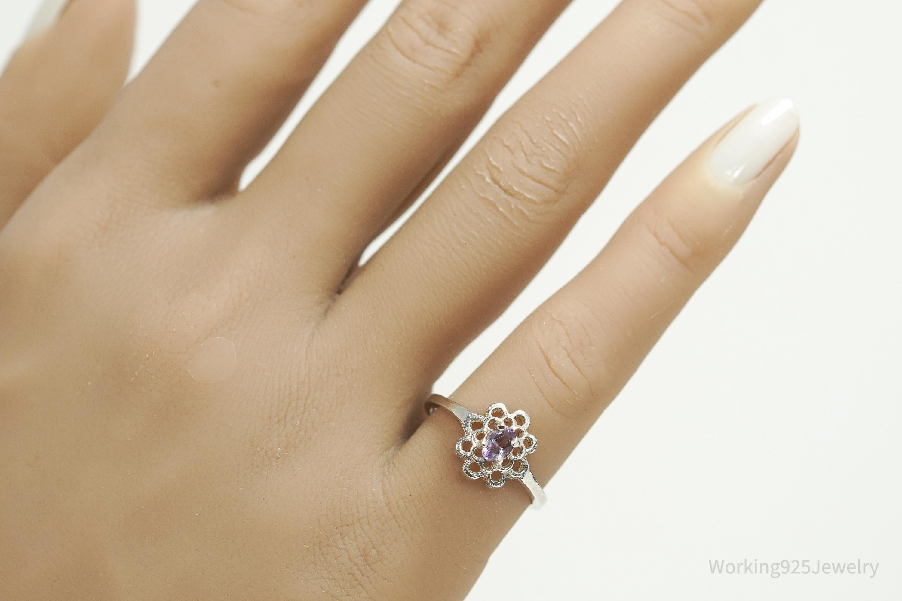 Vintage Amethyst Sterling Silver Ring - Size 6.75