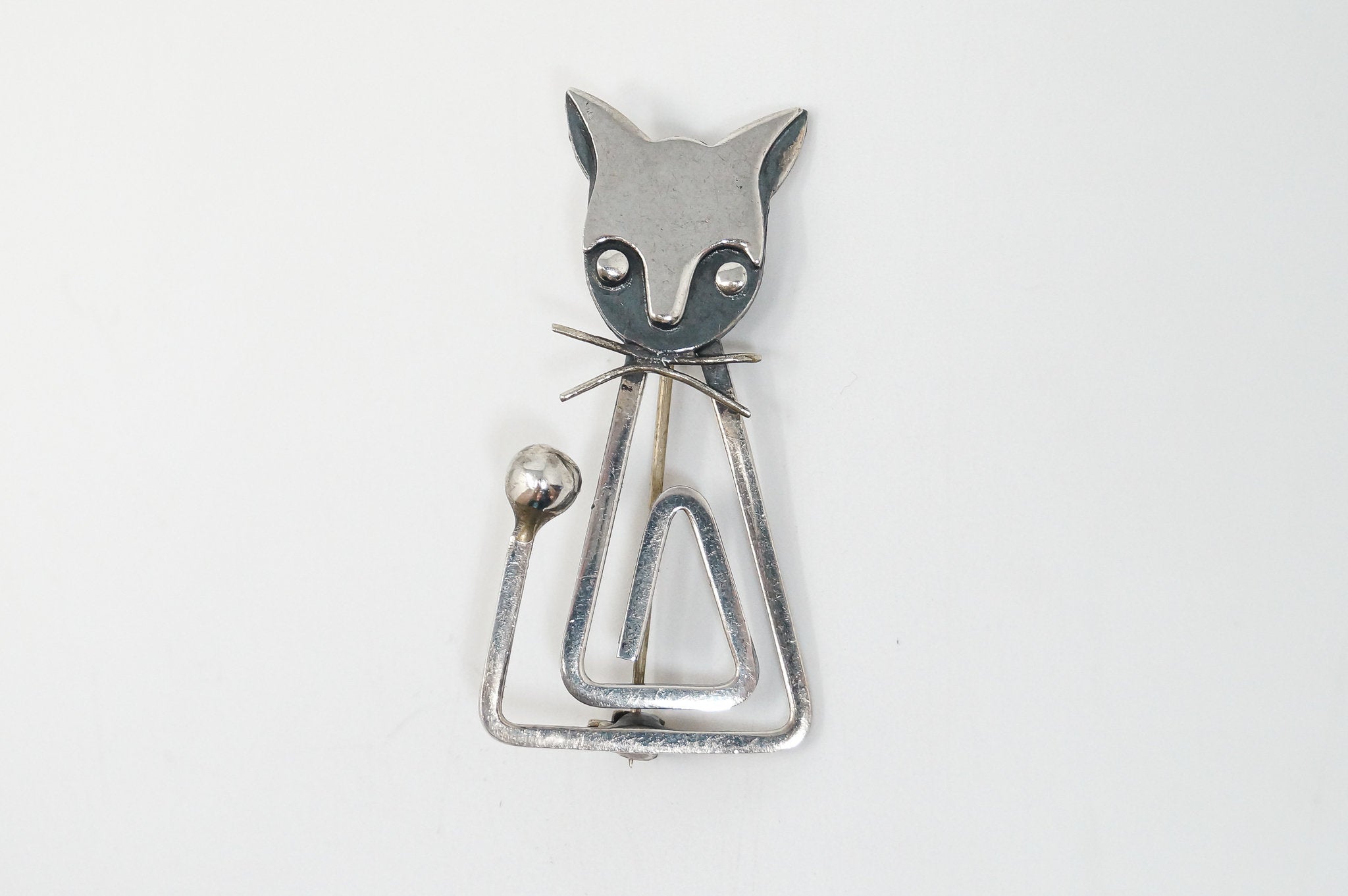 Vintage Taxco Designer DELFINO Abstract Cat Sterling Silver Brooch Pin