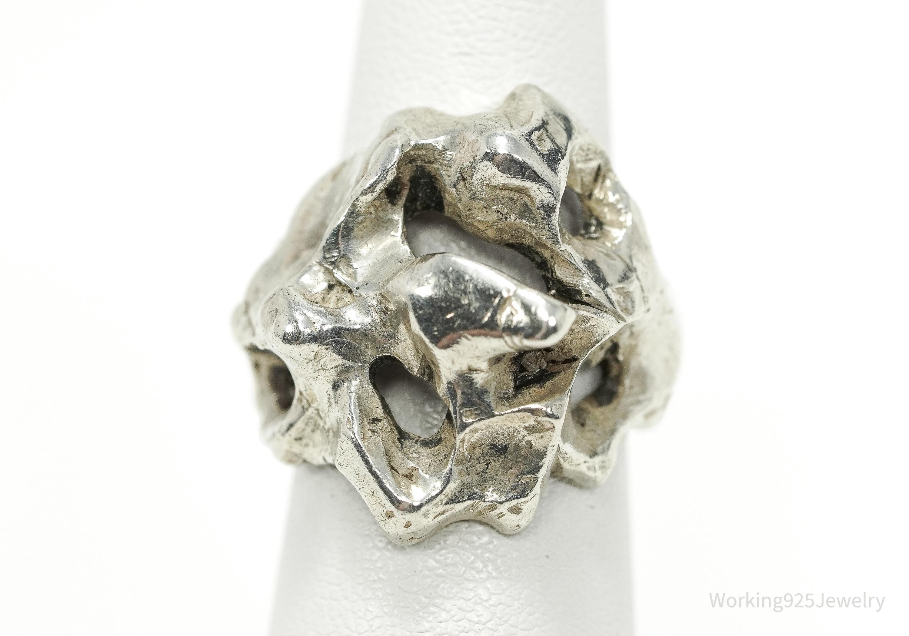 Vintage Brutalist Style Silver Ring - Size 5.5