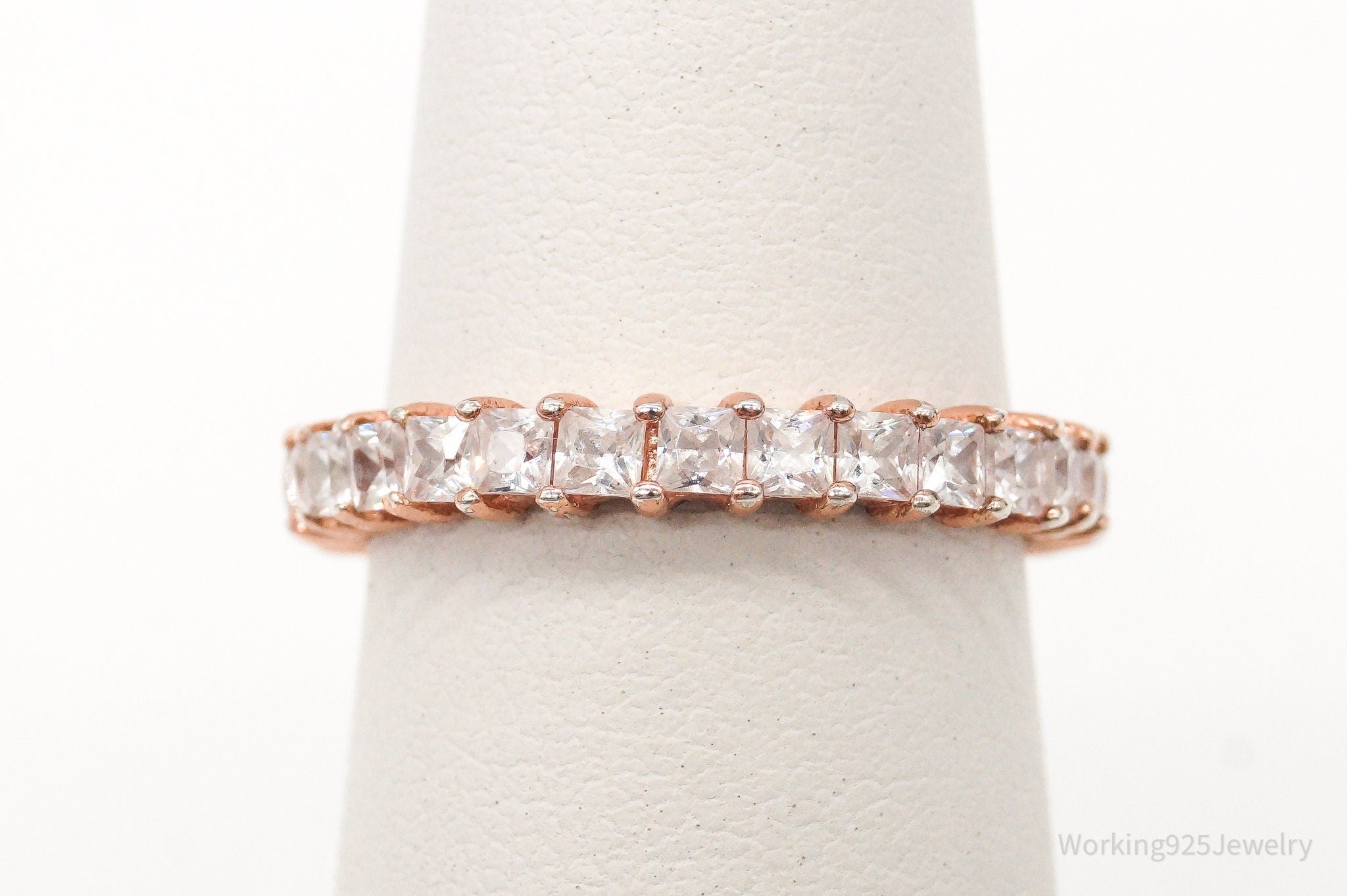 Vintage FAS Cubic Zirconia Rose Gold Vermeil Sterling Silver Ring - Size 5