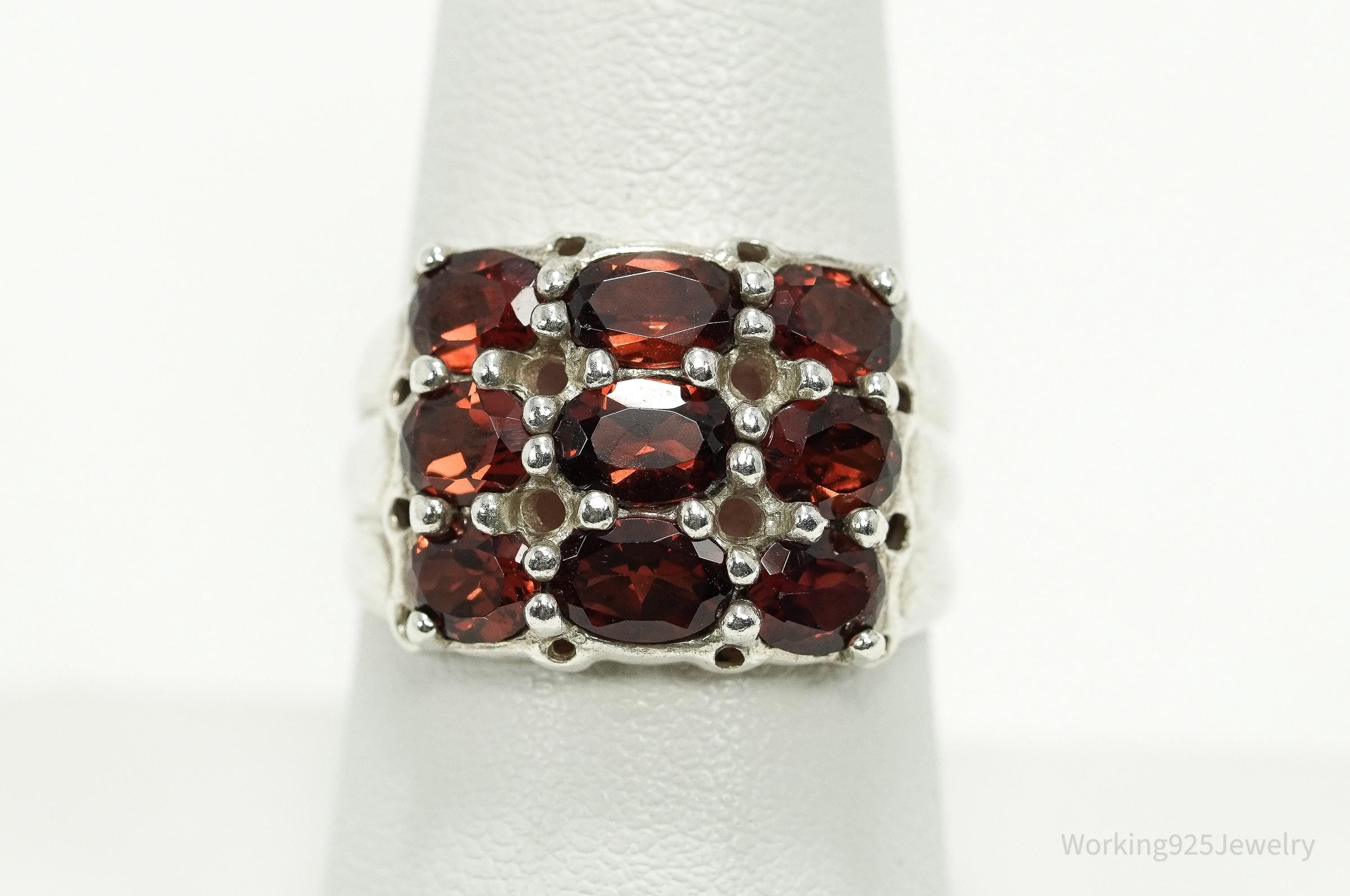 Vintage Garnet Sterling Silver Ring - Size 8.25