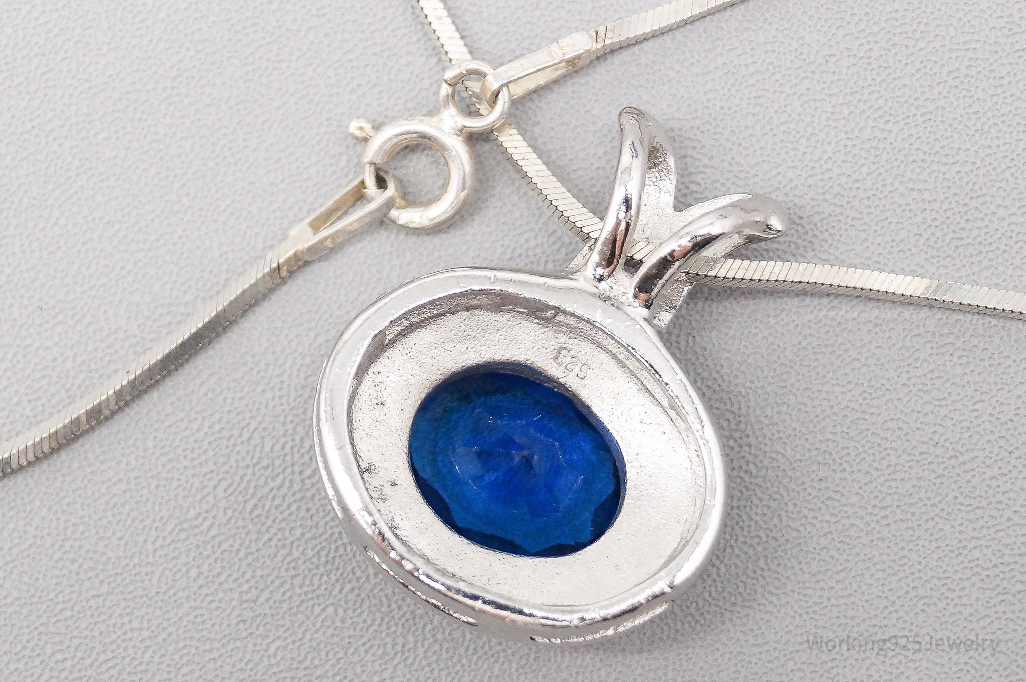 Vintage Blue Stone Sterling Silver Necklace - 18"