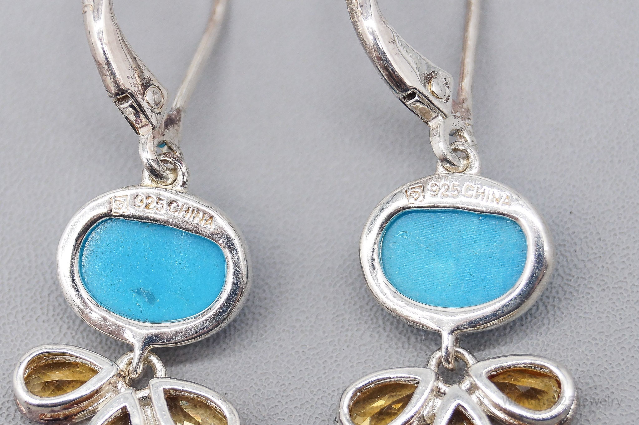 Vintage Blue Turquoise & Citrine Sterling Silver Earrings