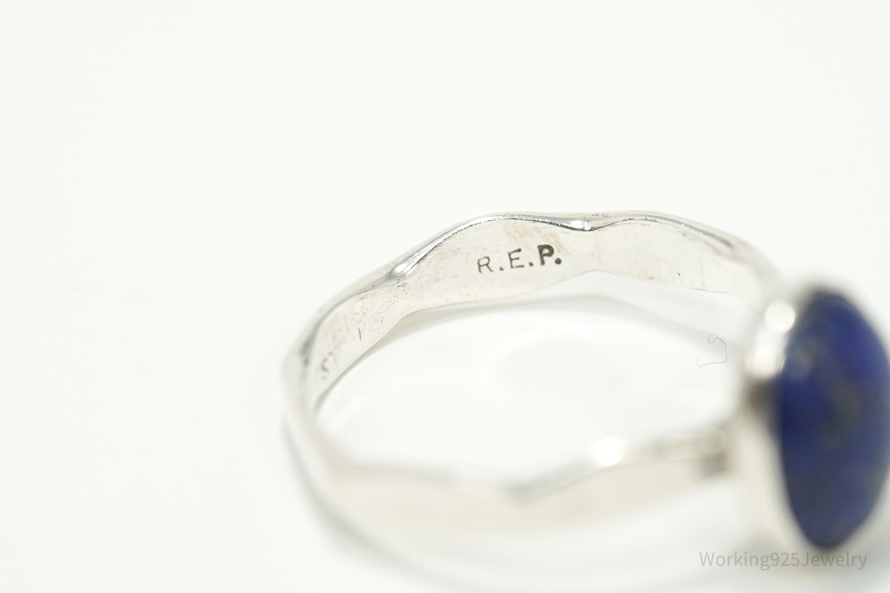 Vintage Blue Lapis Lazuli Silver Ring - Size 6.5