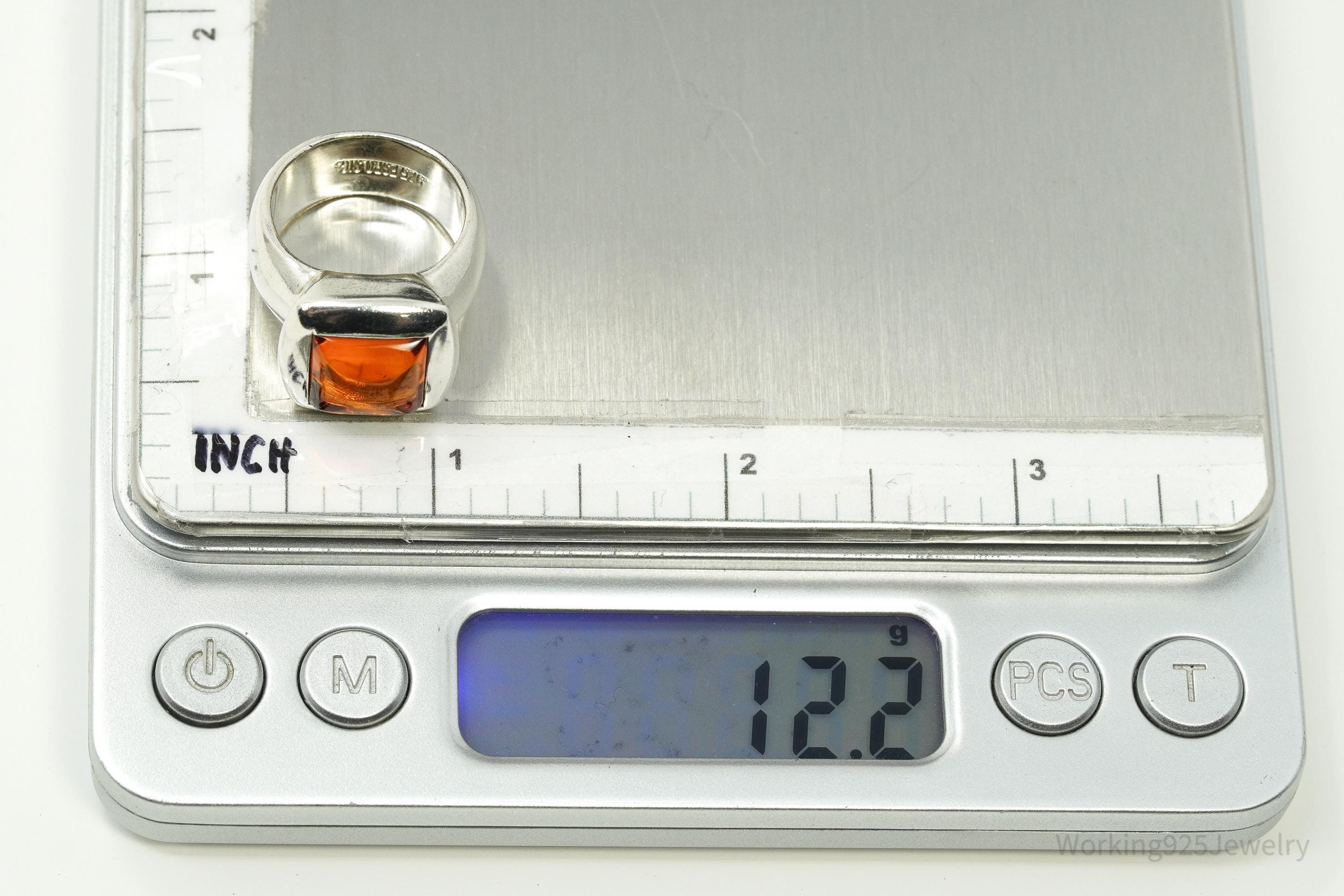 Vintage Joseph Esposito Sig Amber Sterling Silver Ring - Size 6