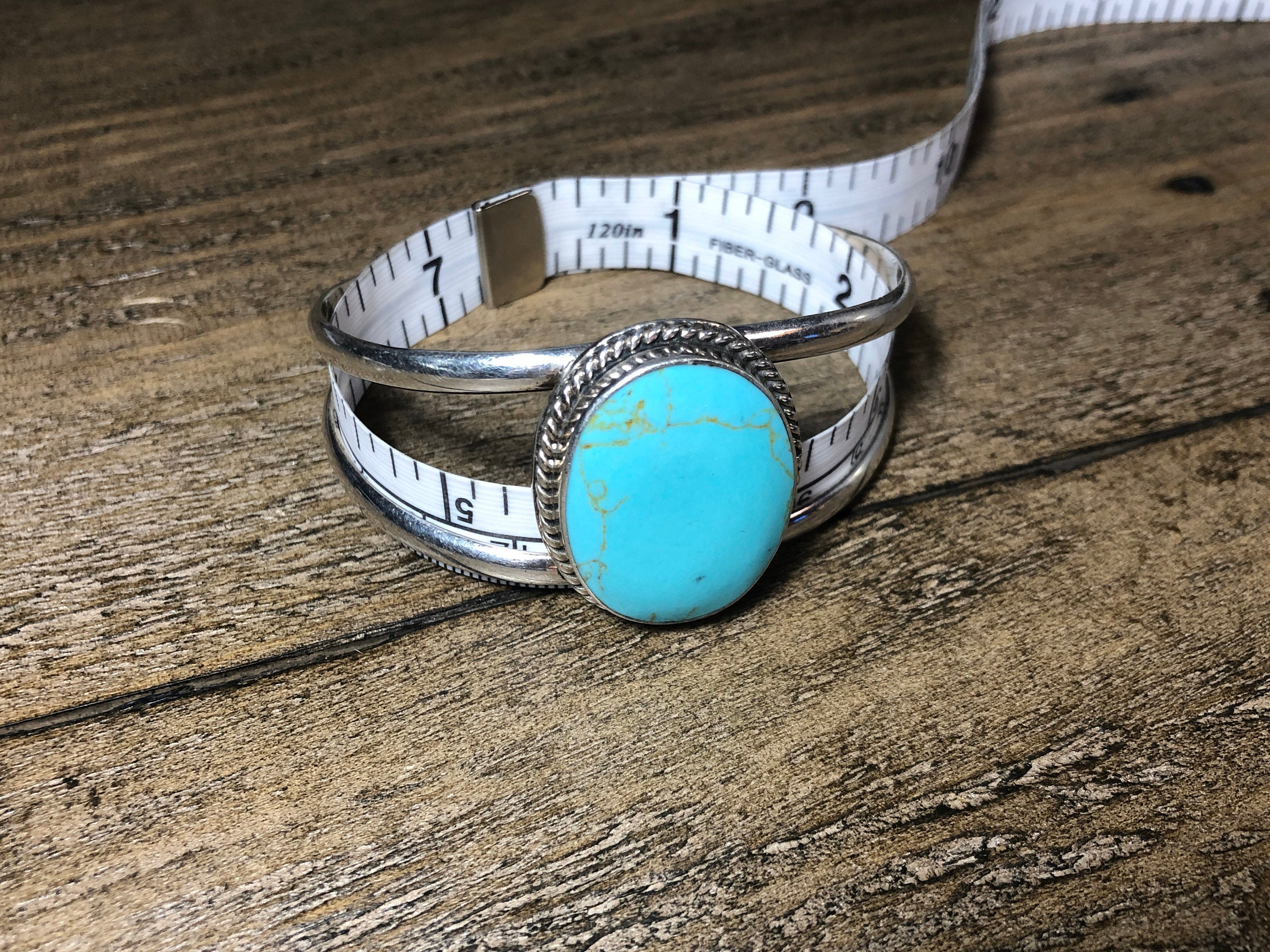 Vintage Mexico ATI Turquoise Southwest Style Sterling Silver Cuff Bracelet