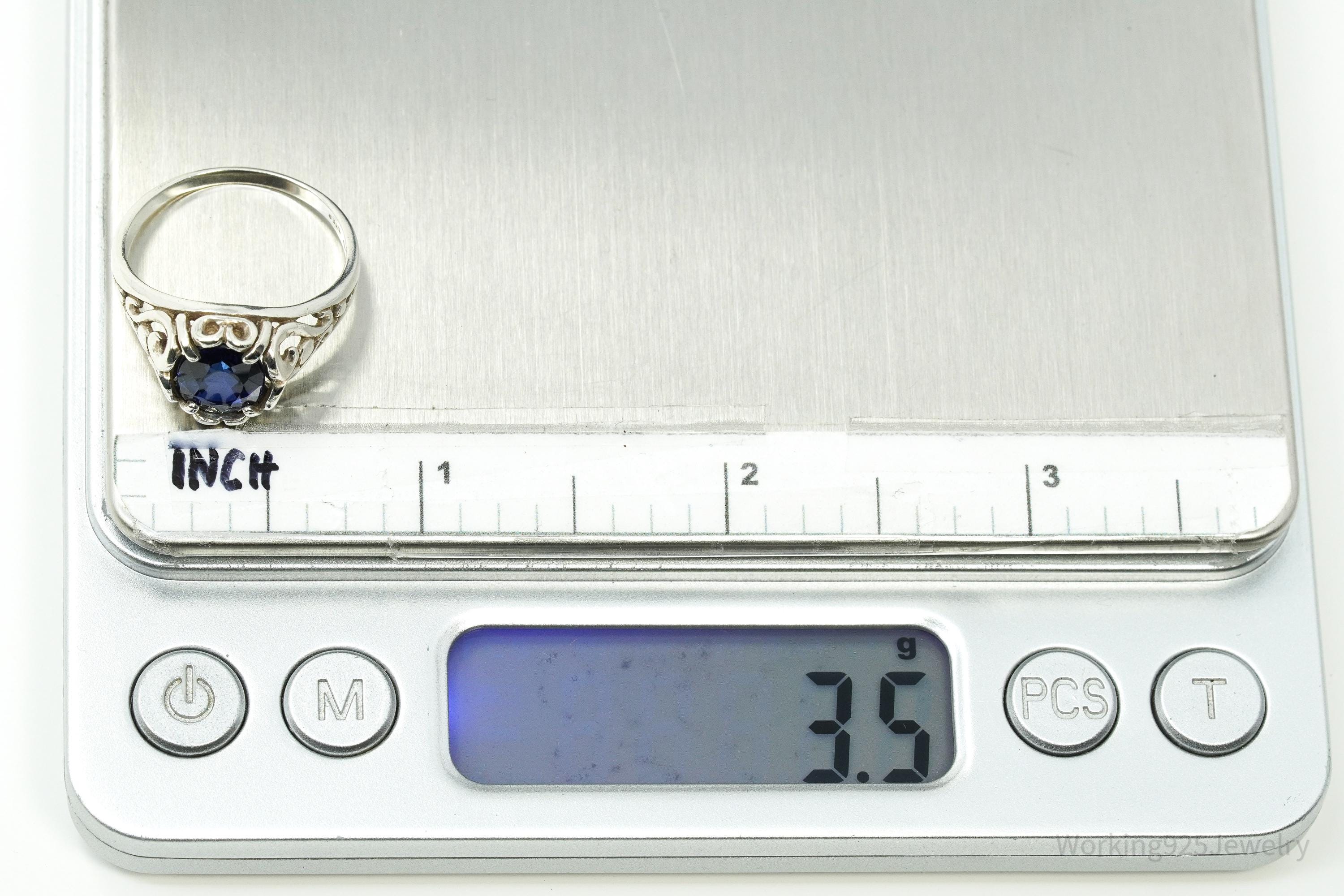 Vintage Designer Kabana Lab Blue Sapphire Sterling Silver Ring - Size 8.25