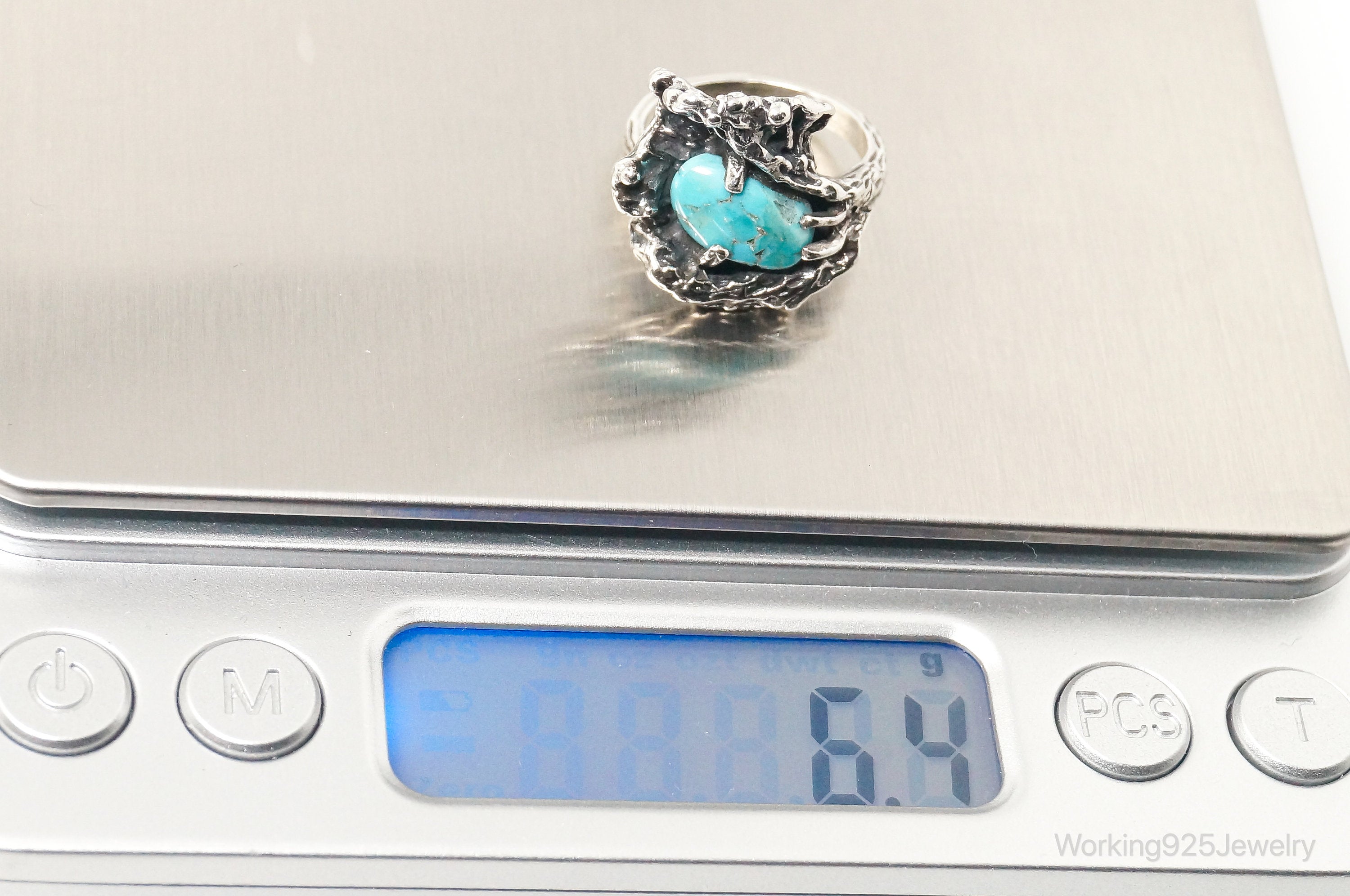 Vtg Native American Turquoise Unsigned Sterling Silver Ring - Sz 5