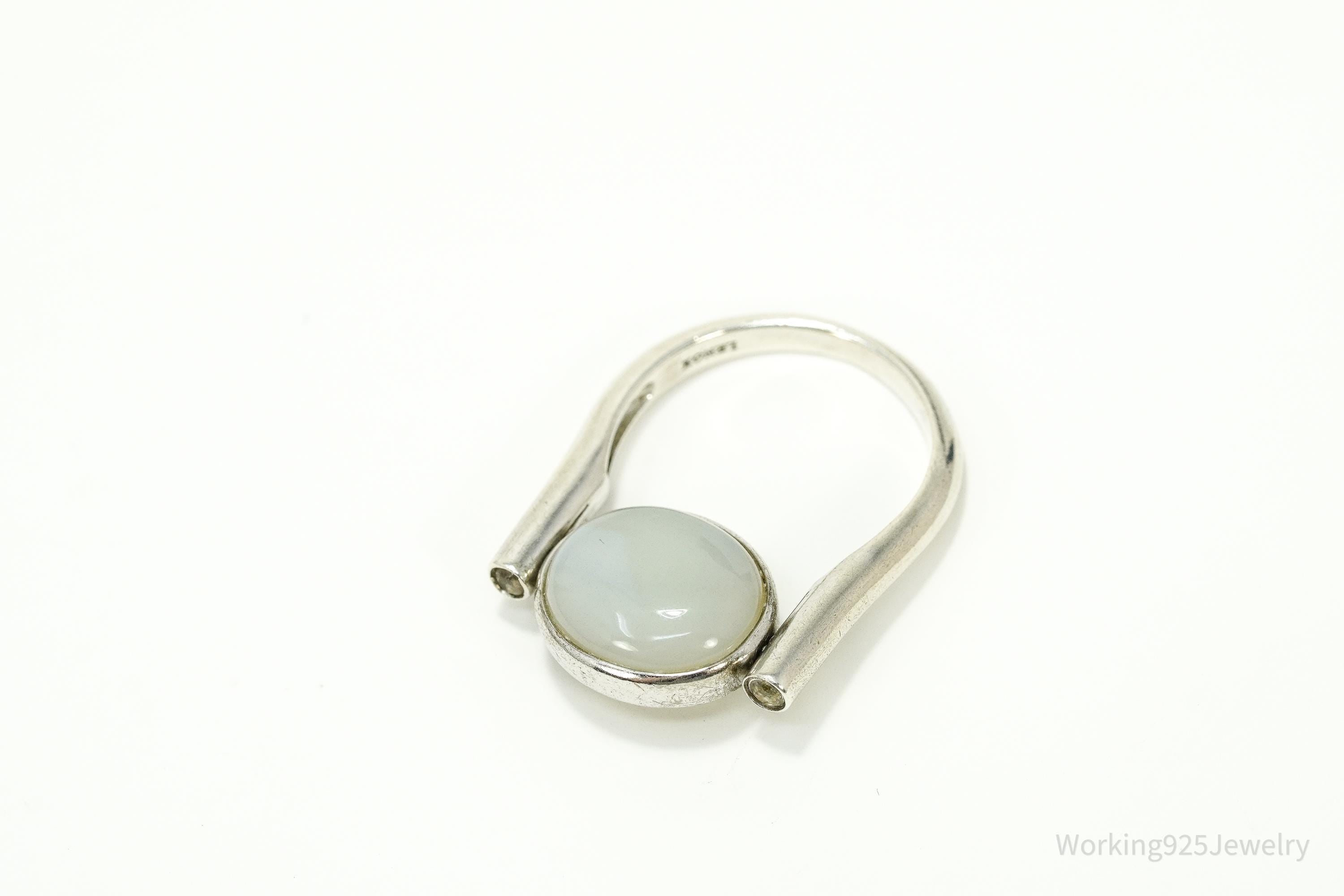 Vintage White Moonstone, Mother Of Pearl, & White Topaz Sterling Silver Ring - Size 8.25