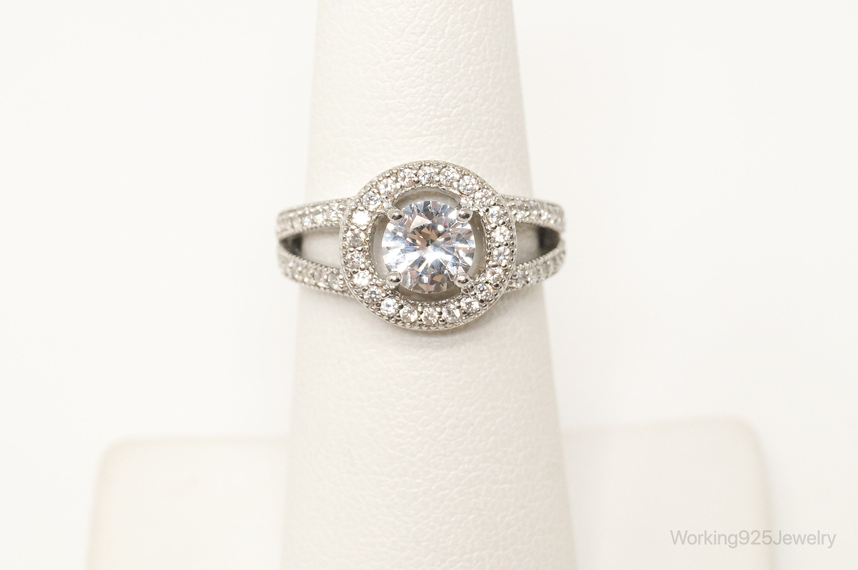 Vintage Designer FAS Art Deco Style CZ Statement Ring Sterling Silver - SZ 5.75