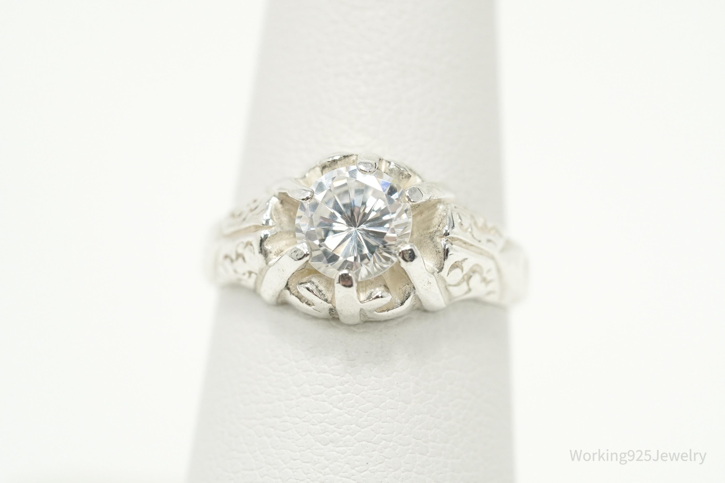 Vintage Cubic Zirconia Sterling Silver Ring - Size 7