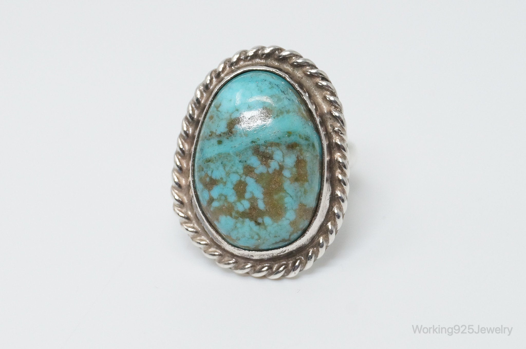 Vintage Native American Turquoise Unsigned Sterling Silver Ring - SZ 4.25