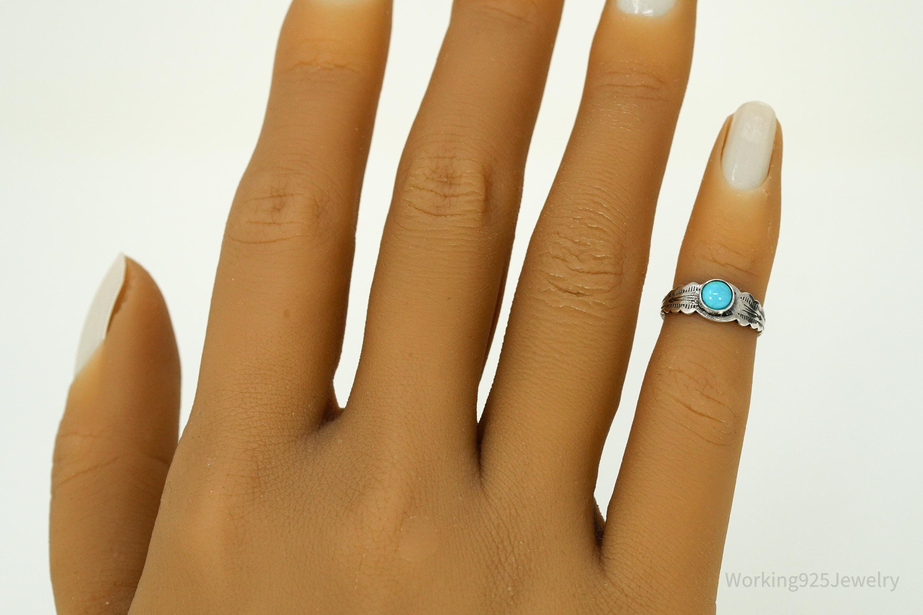 Vintage Handmade Native American Turquoise Silver Ring / Toe Ring - Size 1.25