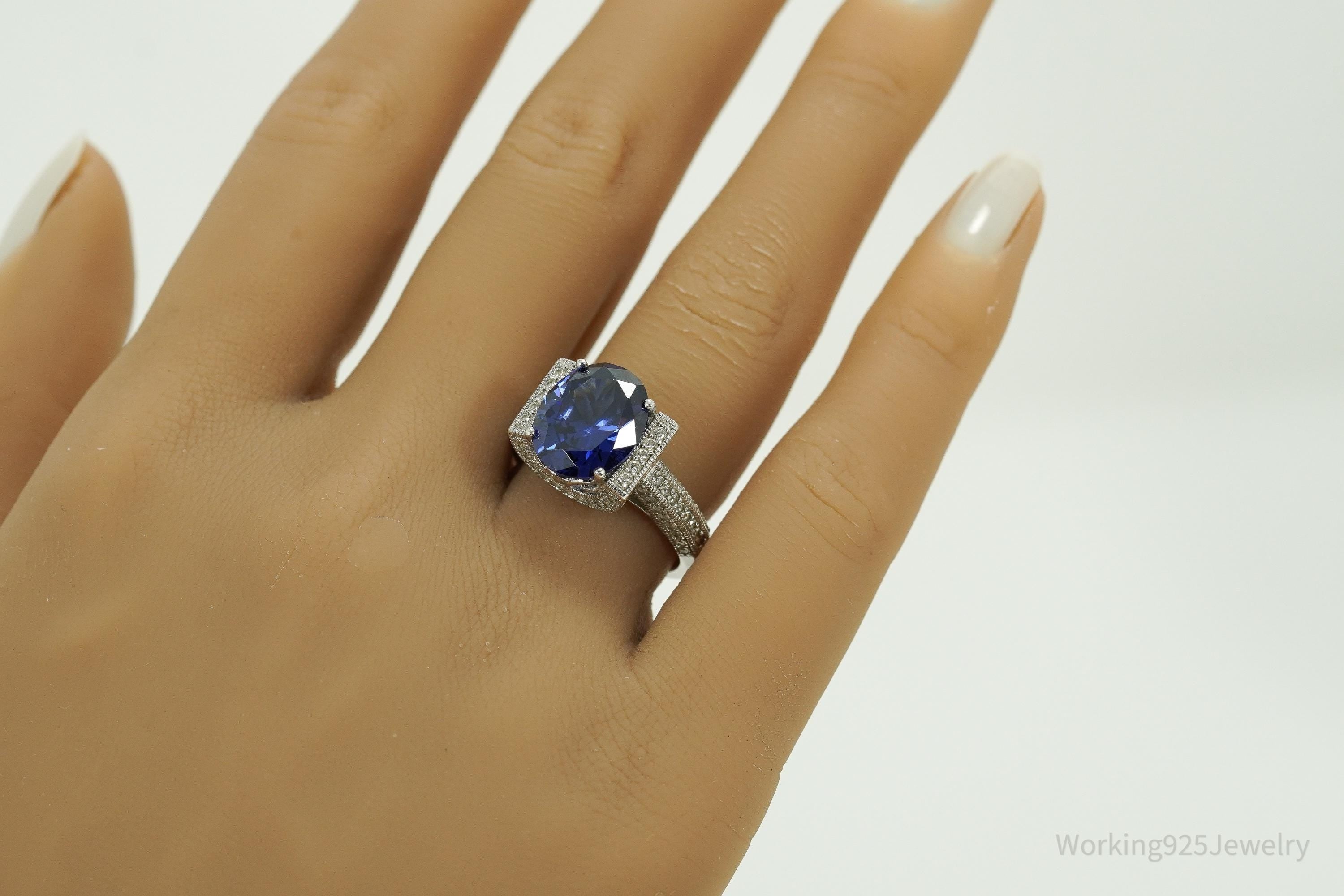 Designer Vanna K Tanzanite Simulant & Cubic Zirconia Sterling Silver Ring - Size 7.25