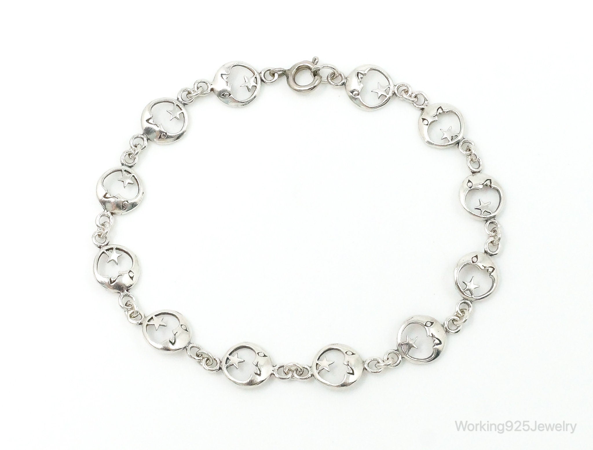 Vintage Moon & Stars Sterling Silver Bracelet