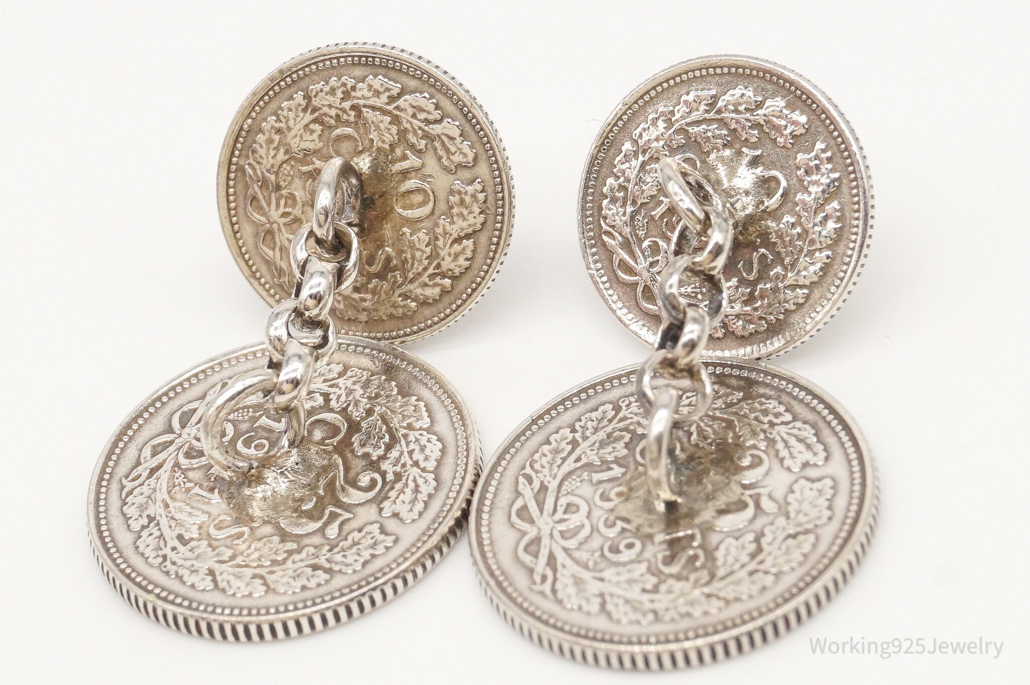 Vintage Wilhelmina Koningin Der Nederlanden Coins Silver Cufflinks