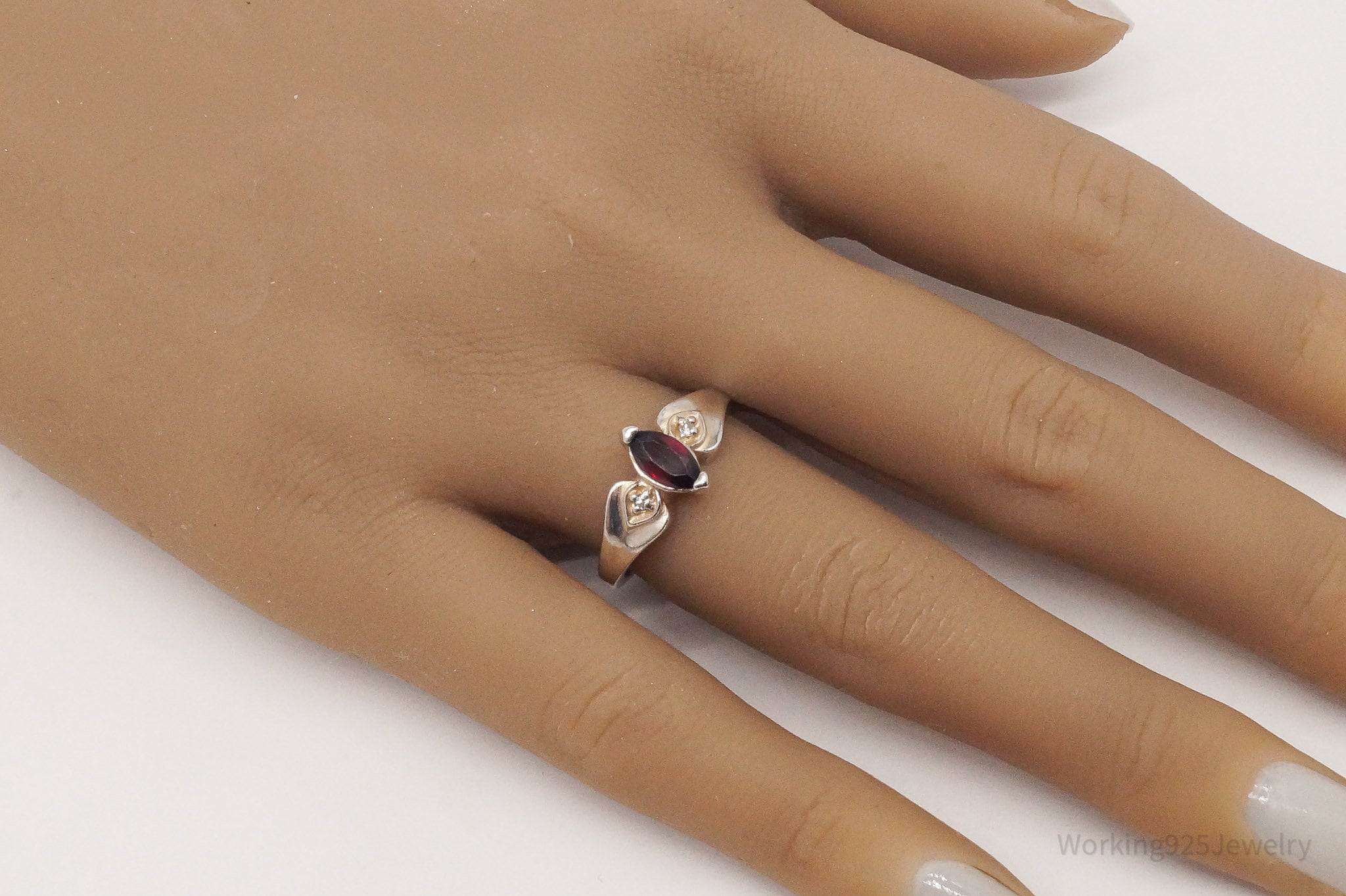 Vintage Garnet Cubic Zirconia Sterling Silver Ring - Size 7