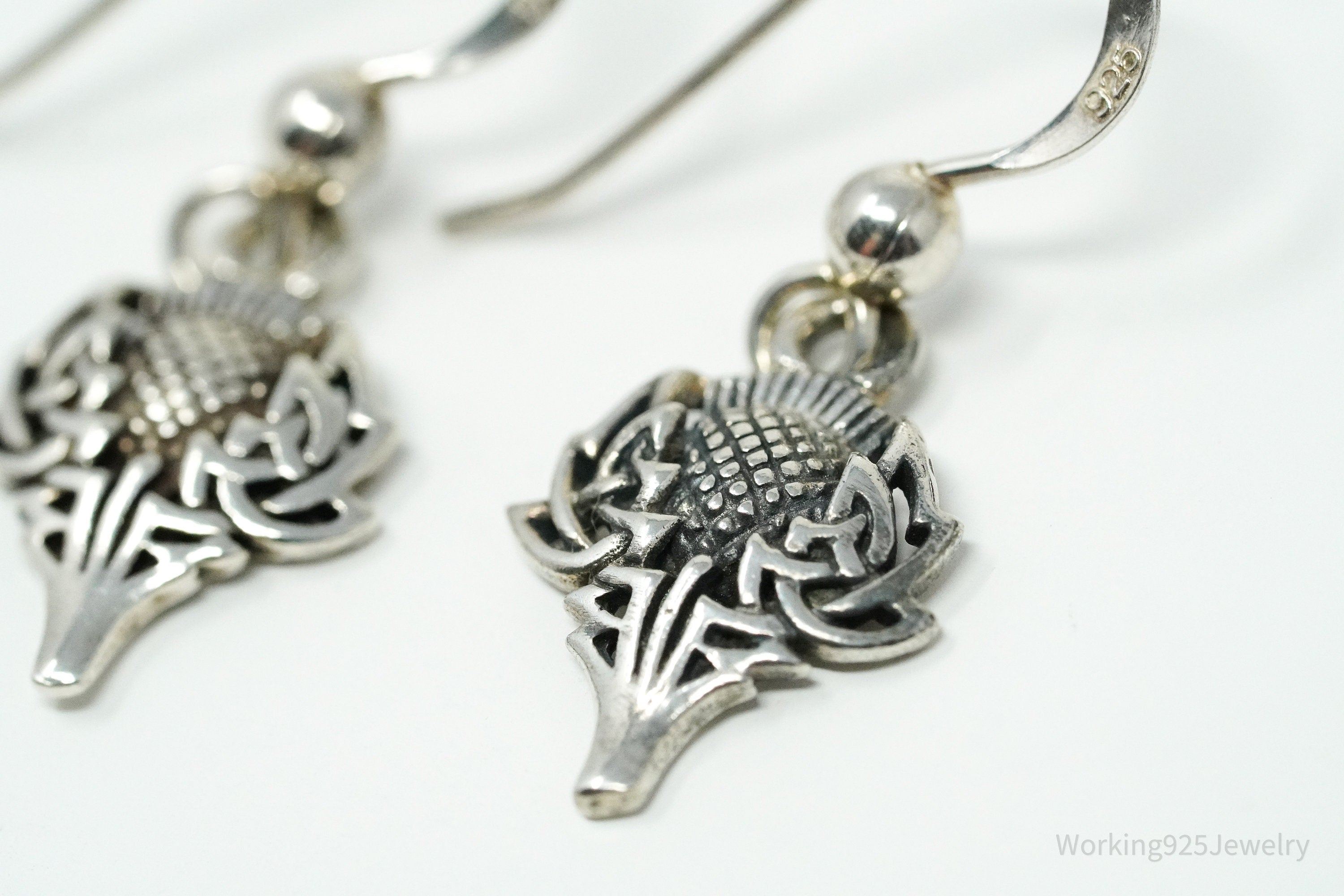 Vintage Scottish Thistle Sterling Silver Earrings