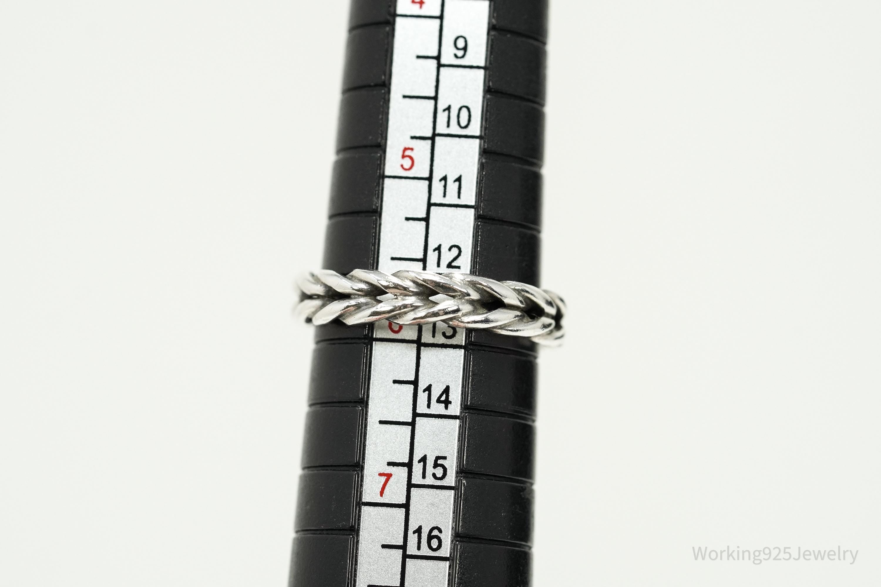 Vintage Weave Braid Rope Silver Band Ring - Size 5.75