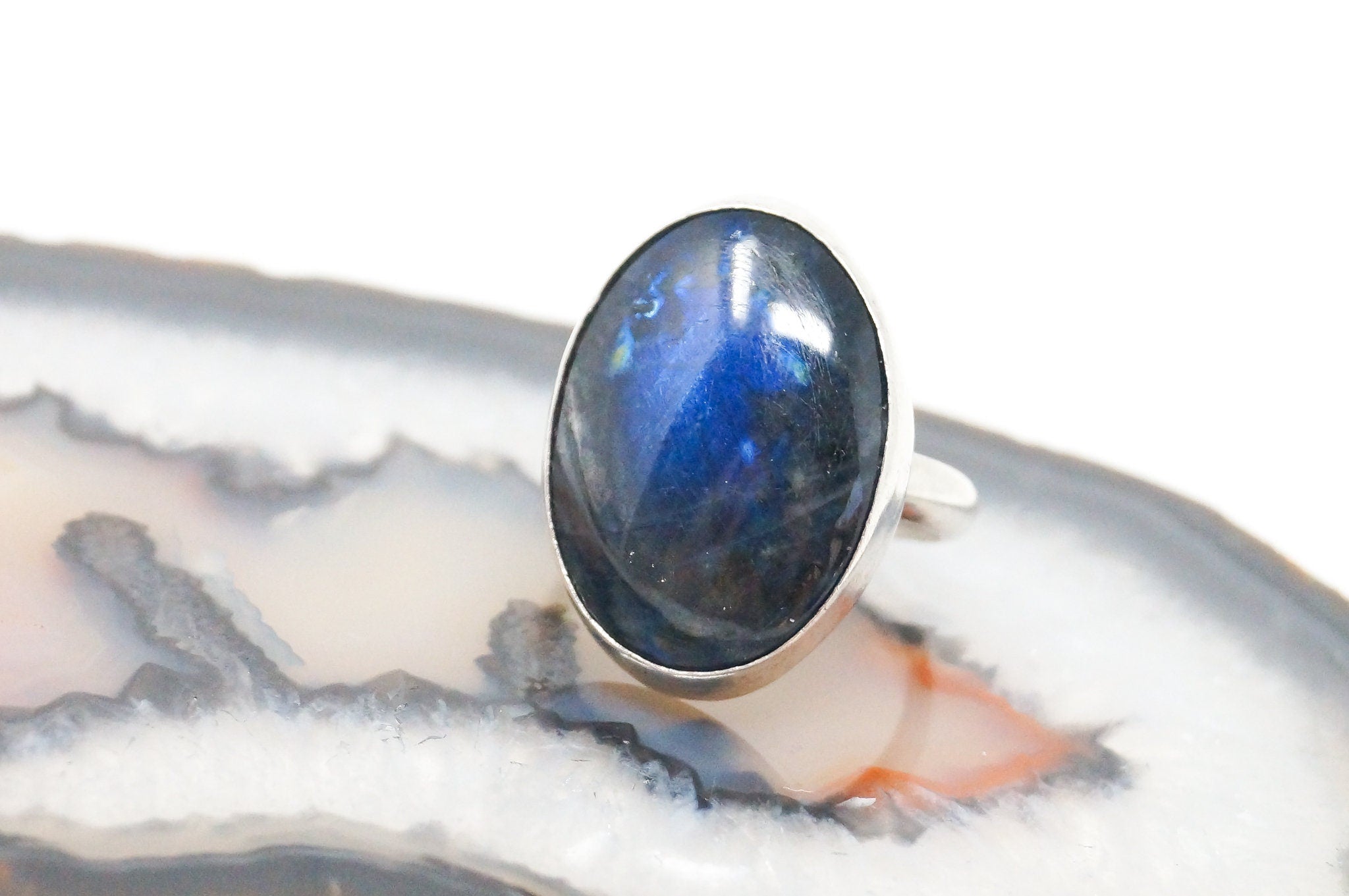 Vintage Native American Handmade Labradorite FERG Sterling Silver Ring Sz 7.25