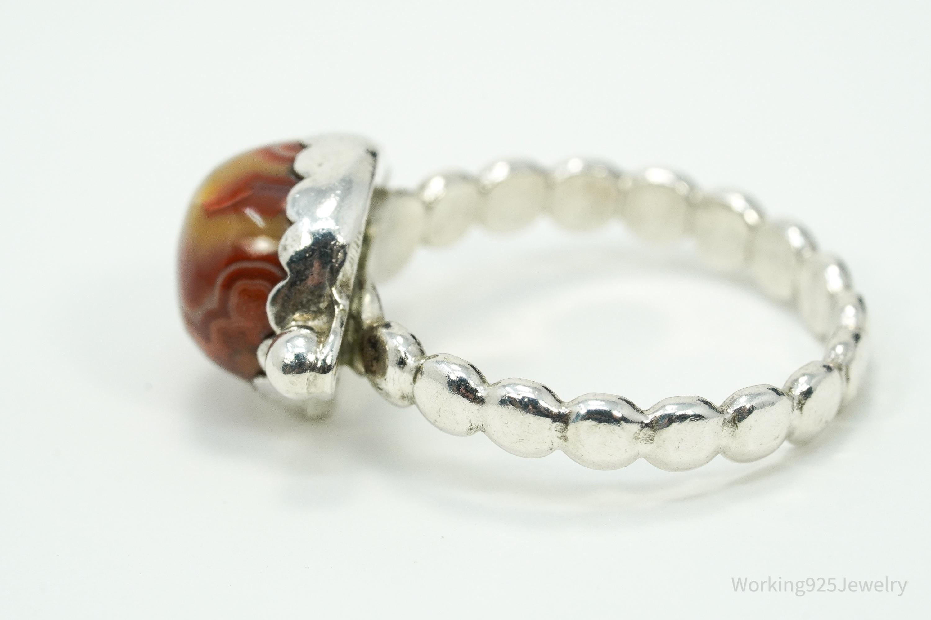 Vintage Agate Modernist Style Silver Ring - Size 7