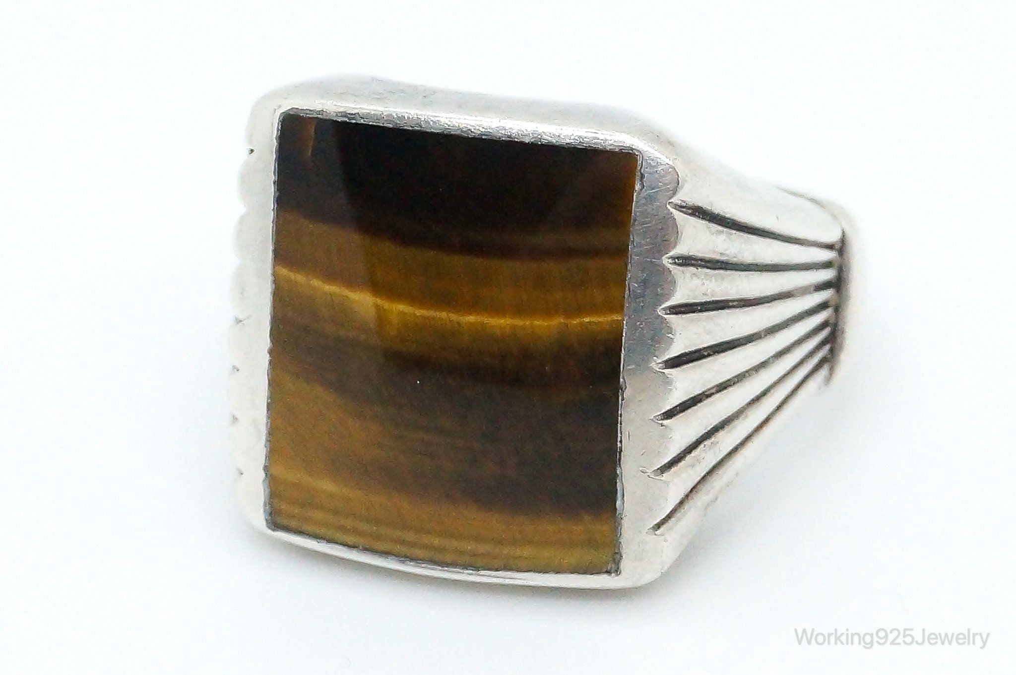 Vintage Tigers Eye Sterling Silver Ring - Size 13.25