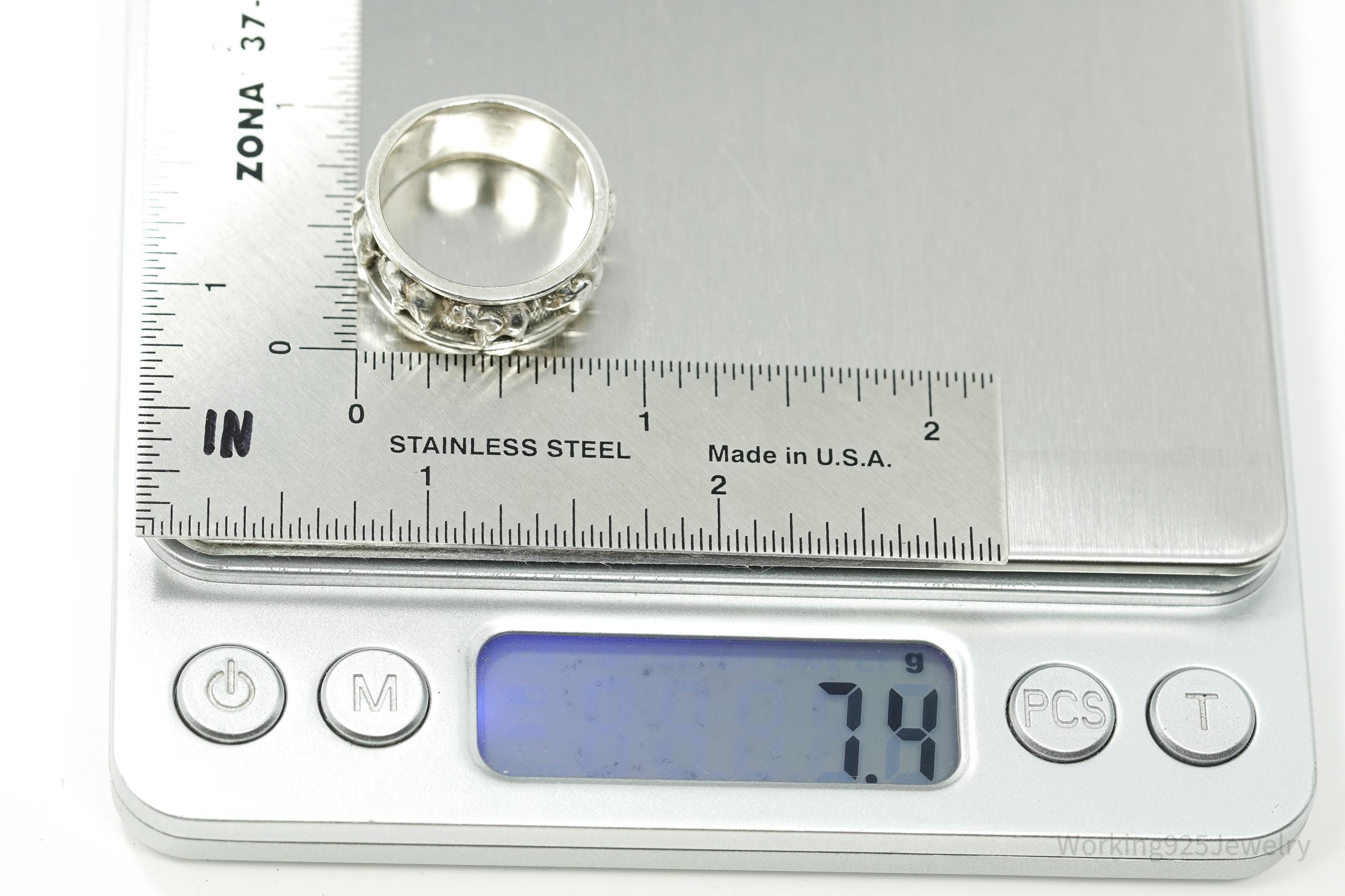 Vintage Elephants Sterling Silver Band Ring - Size 8.75