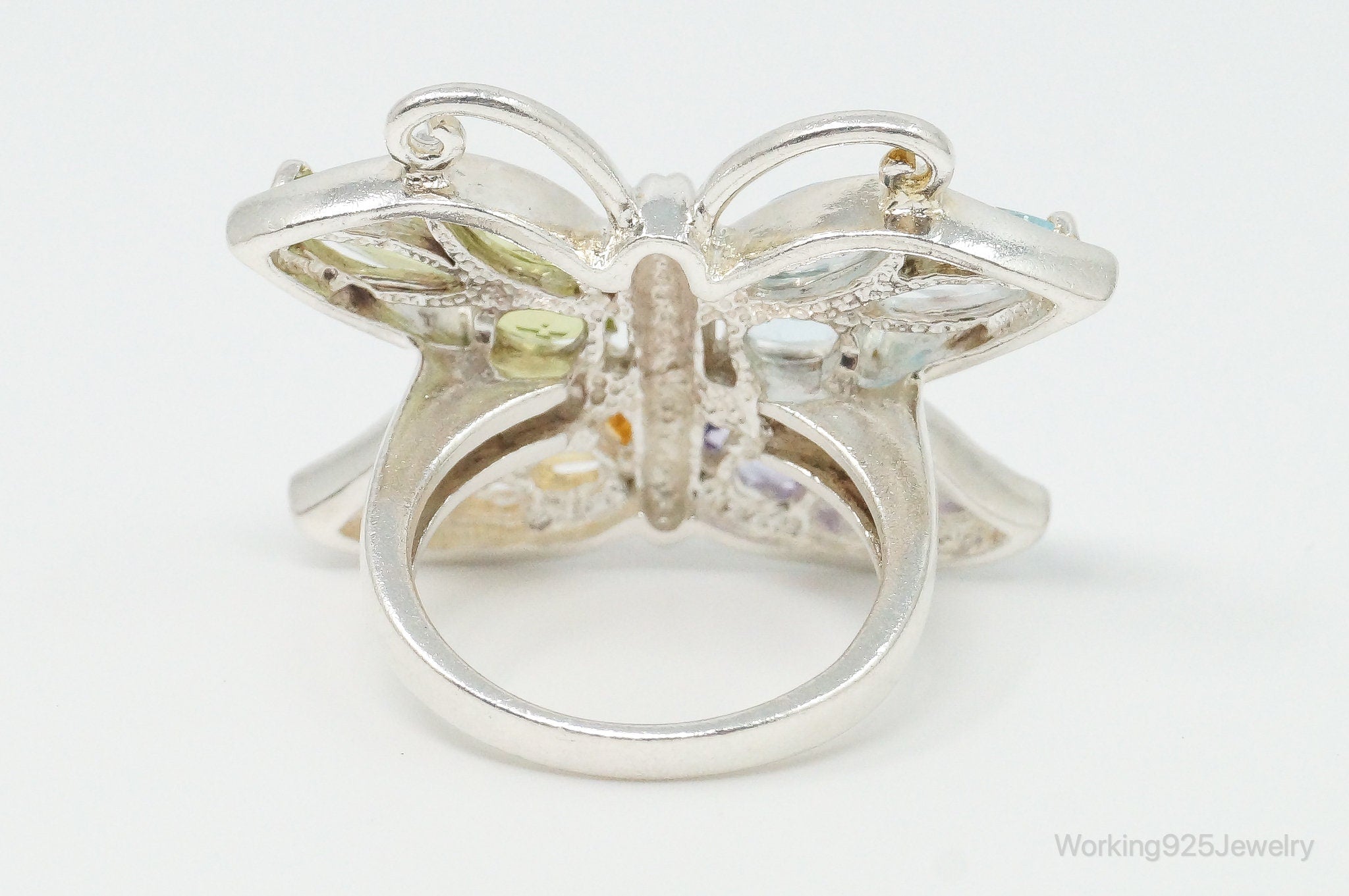 Vintage Multi Gem Butterfly Sterling Silver Ring - Size 7