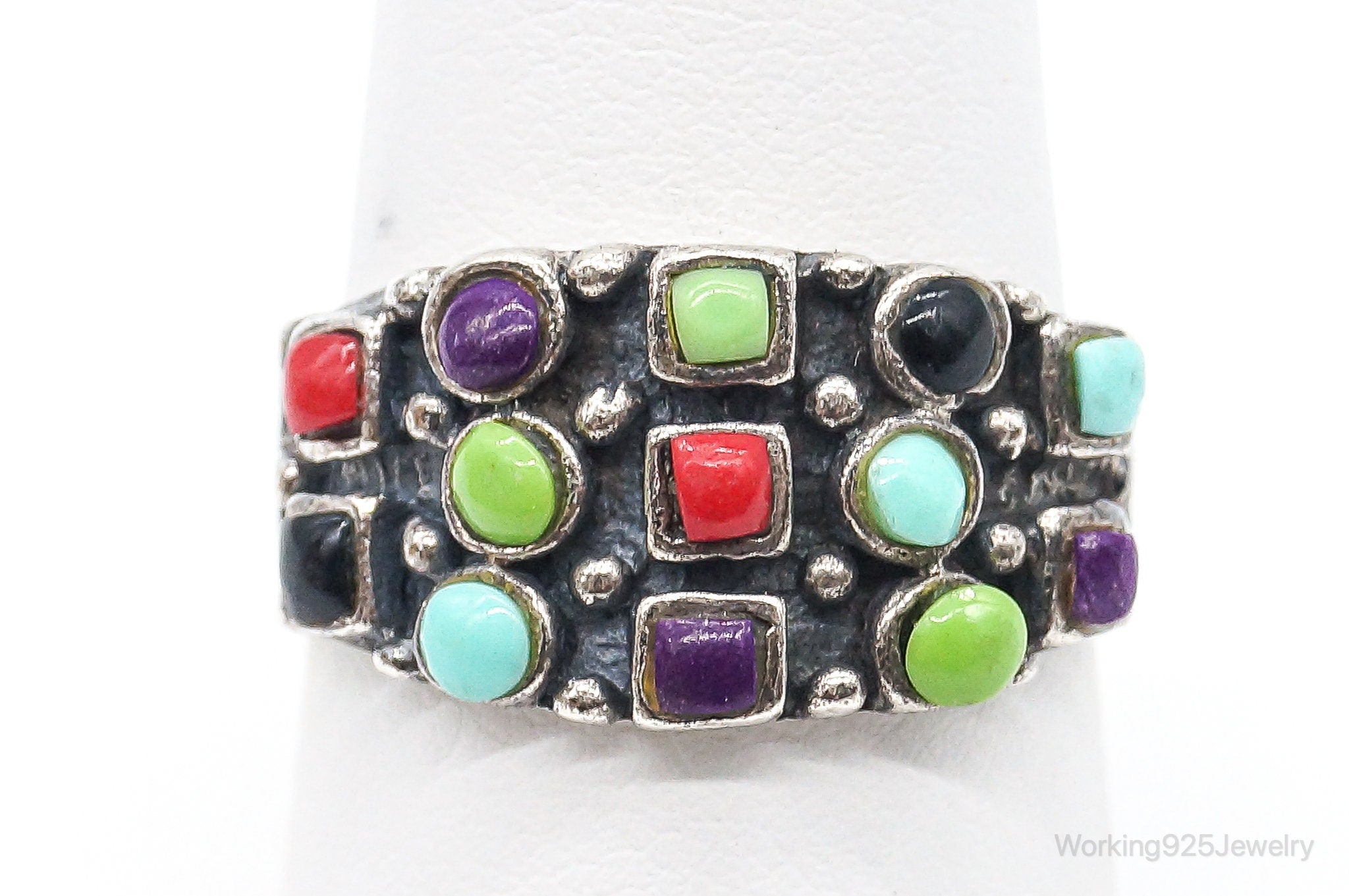 Vintage Multi Gem Sterling Silver Ring - Size 8