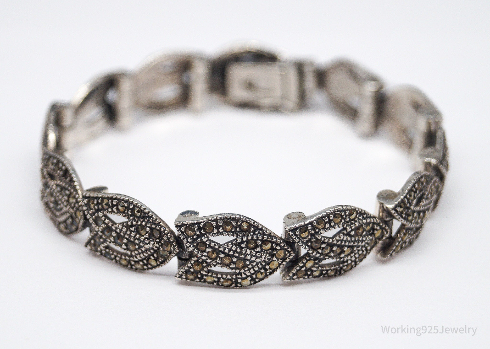 Vintage Marcasite Sterling Silver Bracelet - 6.75"