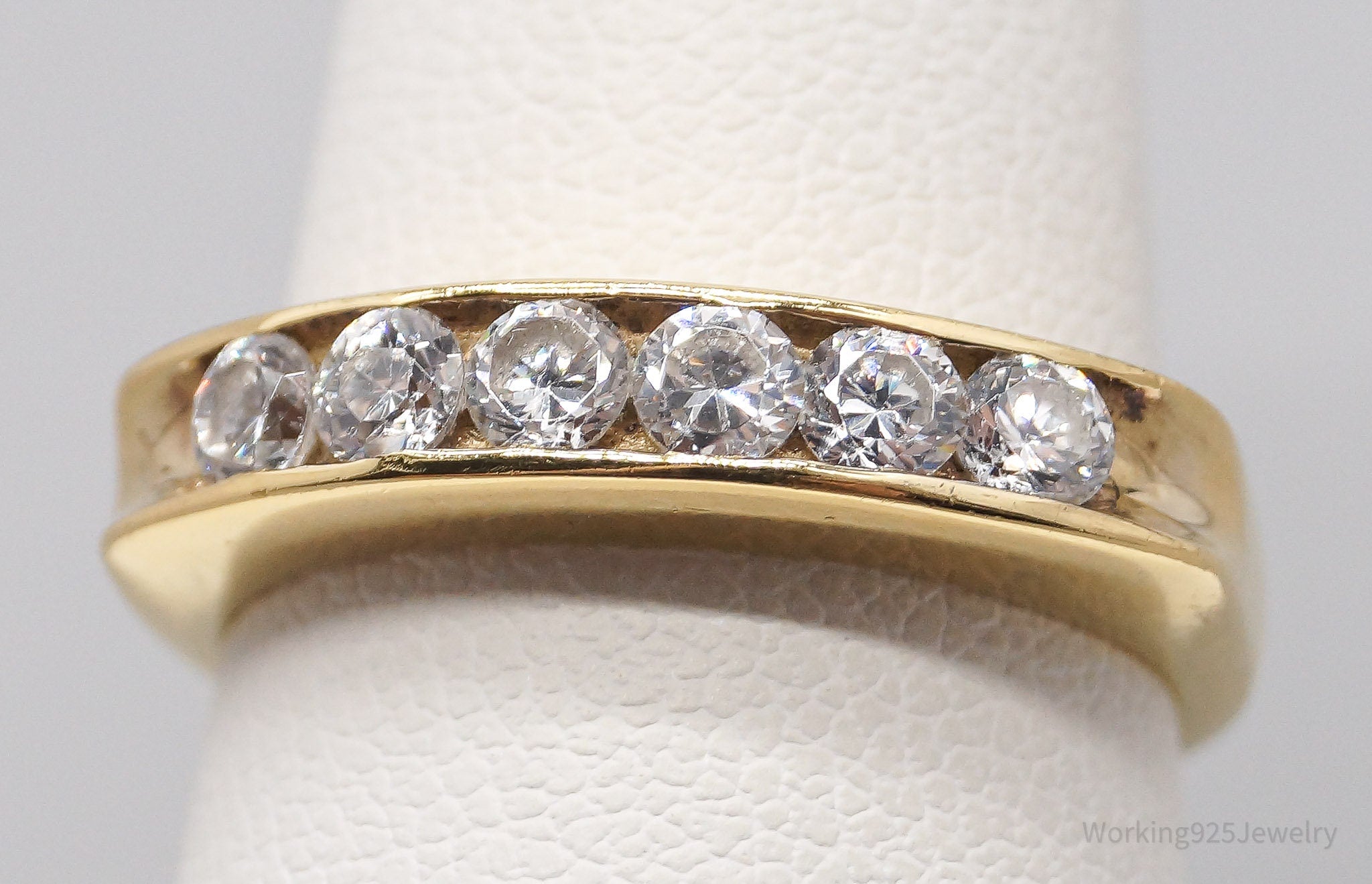 Vintage Cubic Zirconia Gold Vermeil Sterling Silver Ring - Size 7.25