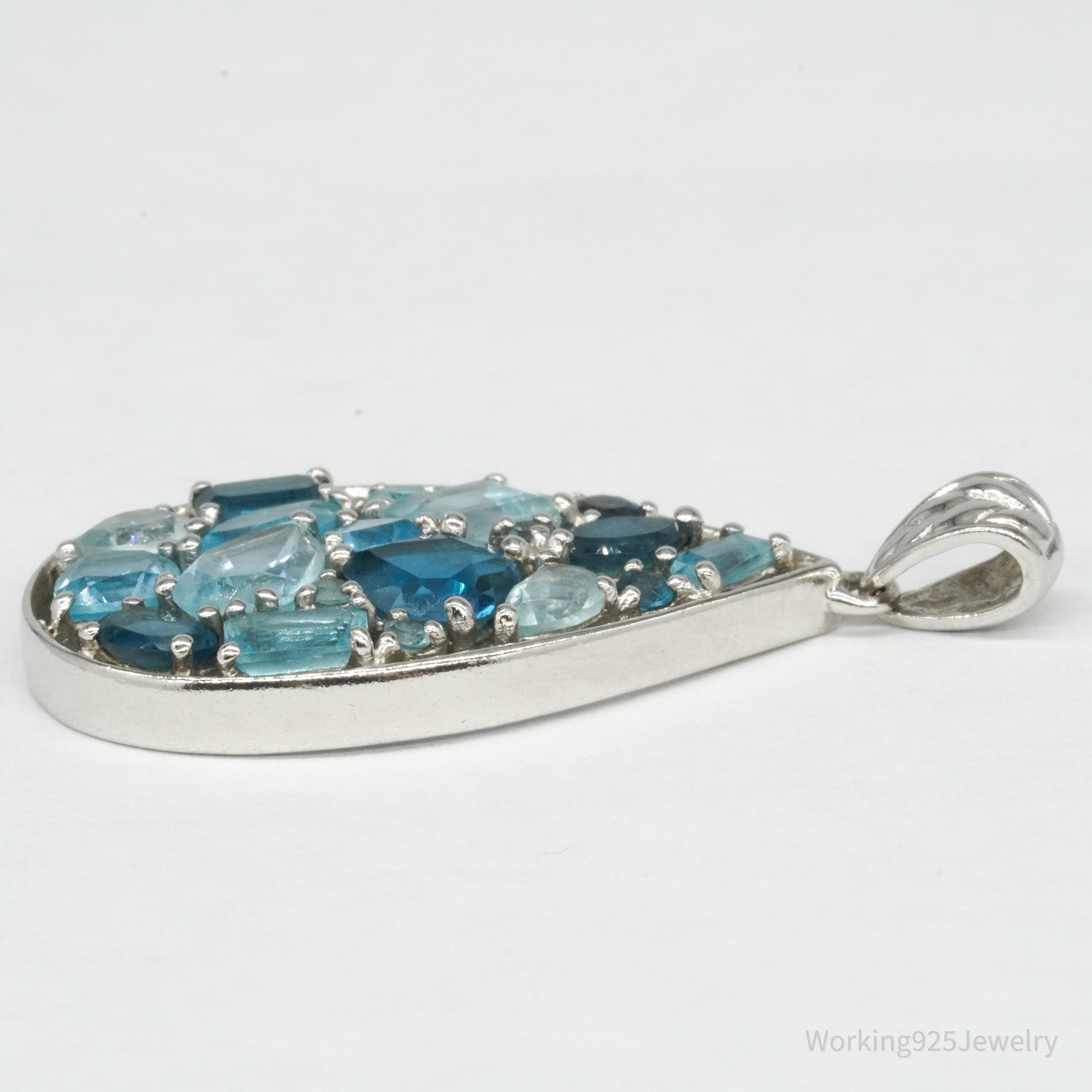 Vintage Blue Topaz Cluster Sterling Silver Necklace Pendant