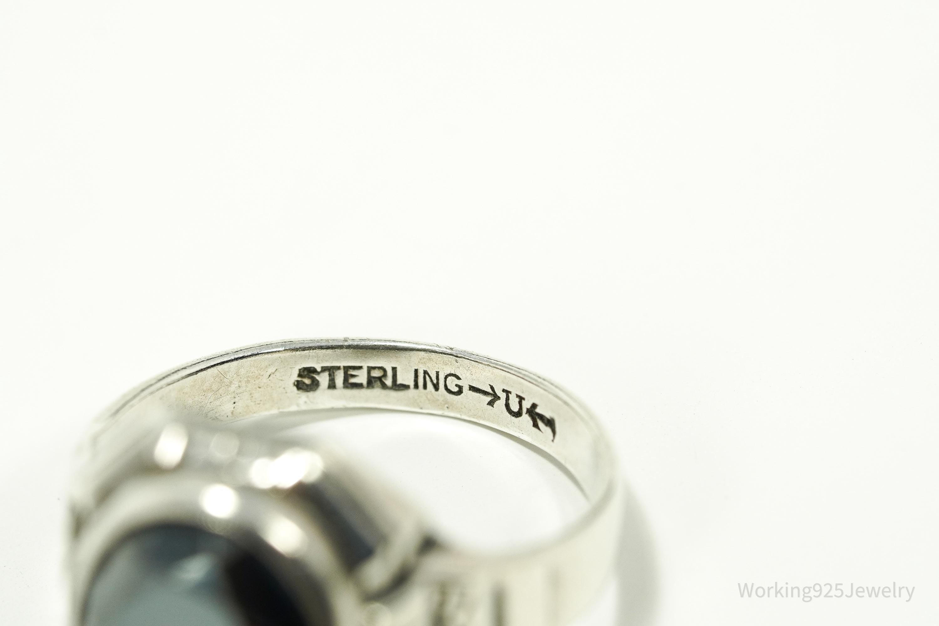 Antique Uncas MFG CO Hematite Sterling Silver Ring Size 10.75