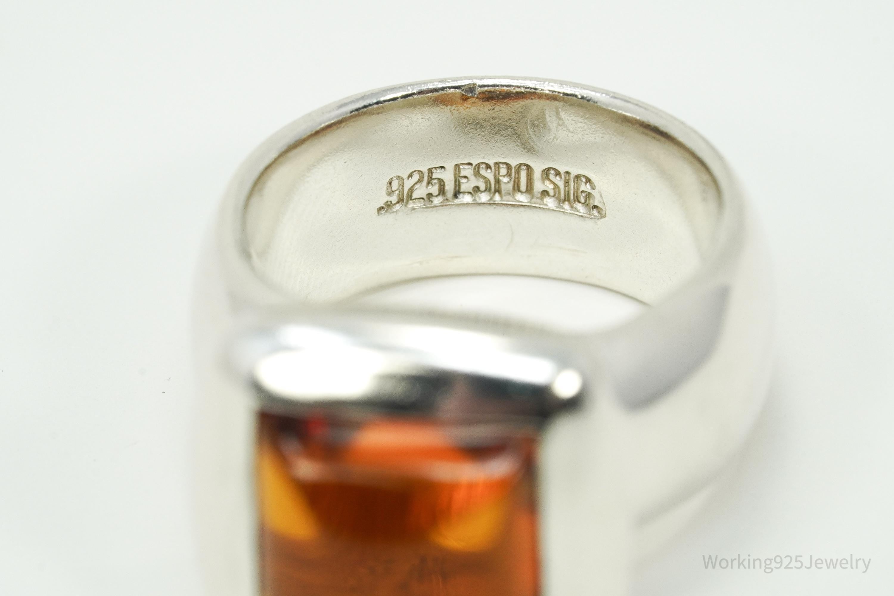 Vintage Joseph Esposito Sig Amber Sterling Silver Ring - Size 6