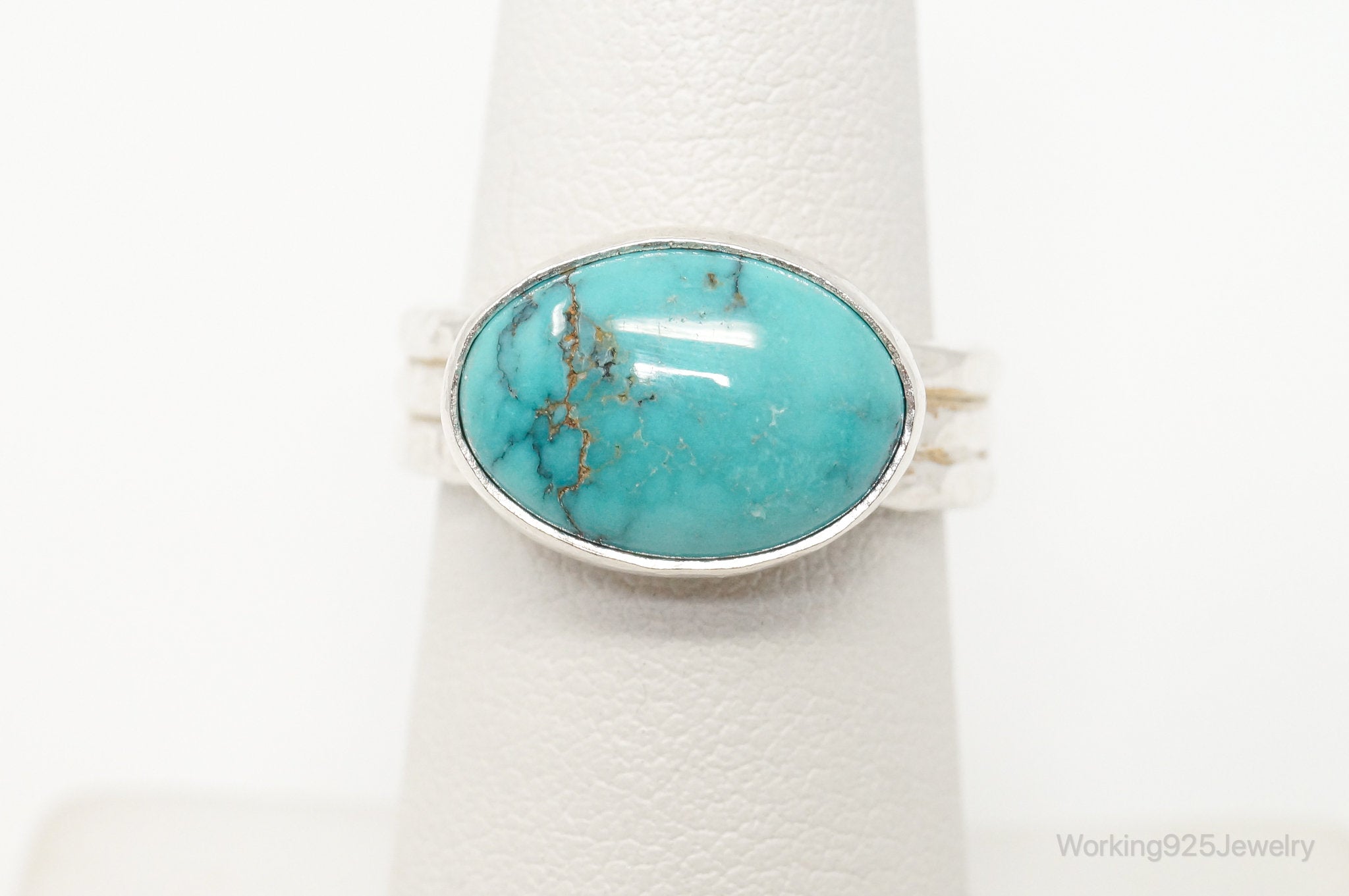 Vintage Native American Turquoise Unsigned Sterling Silver Ring - Sz 6.25