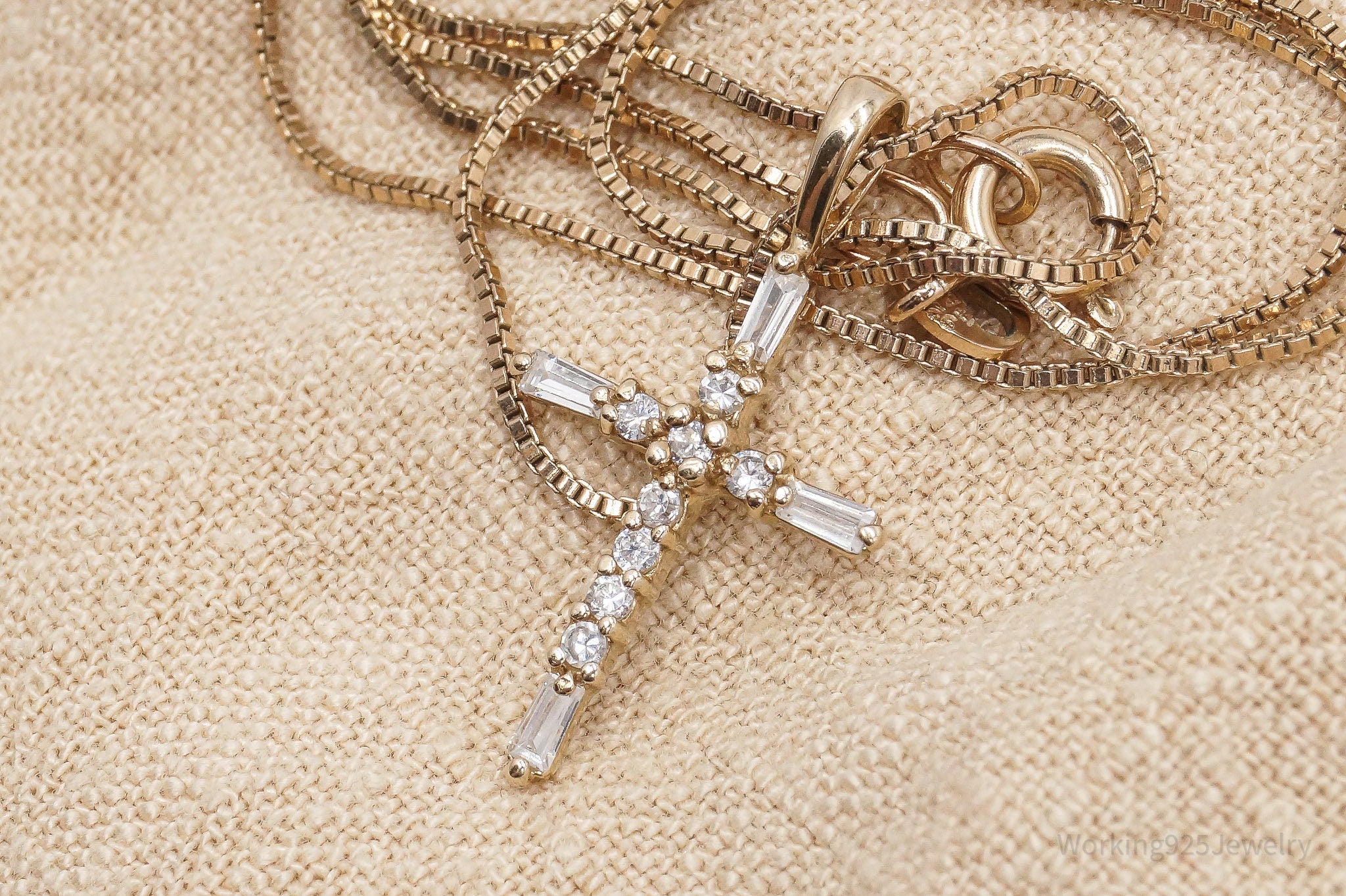 VTG Ross Simons Cubic Zirconia Cross Gold Over Sterling Silver Necklace 18"