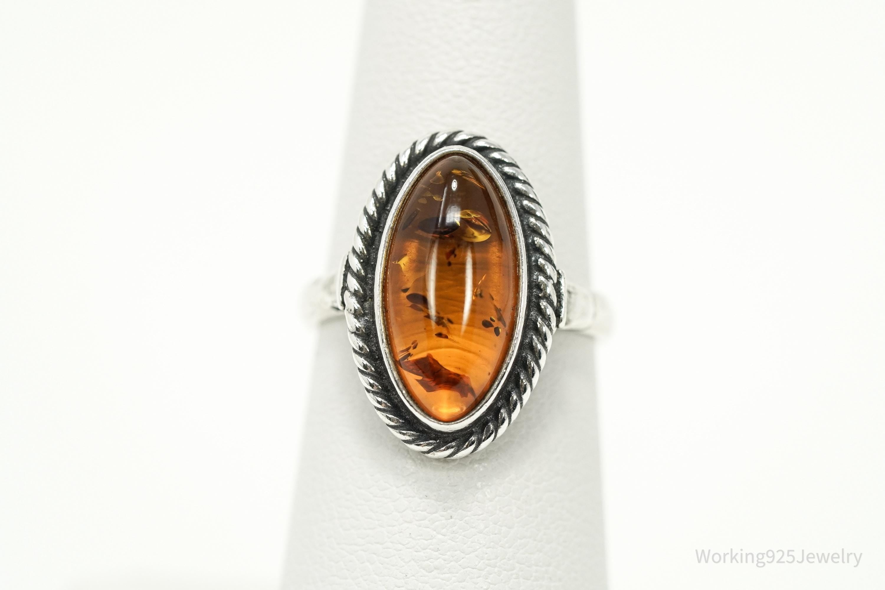 Vintage Amber Sterling Silver Ring - Size 5.75