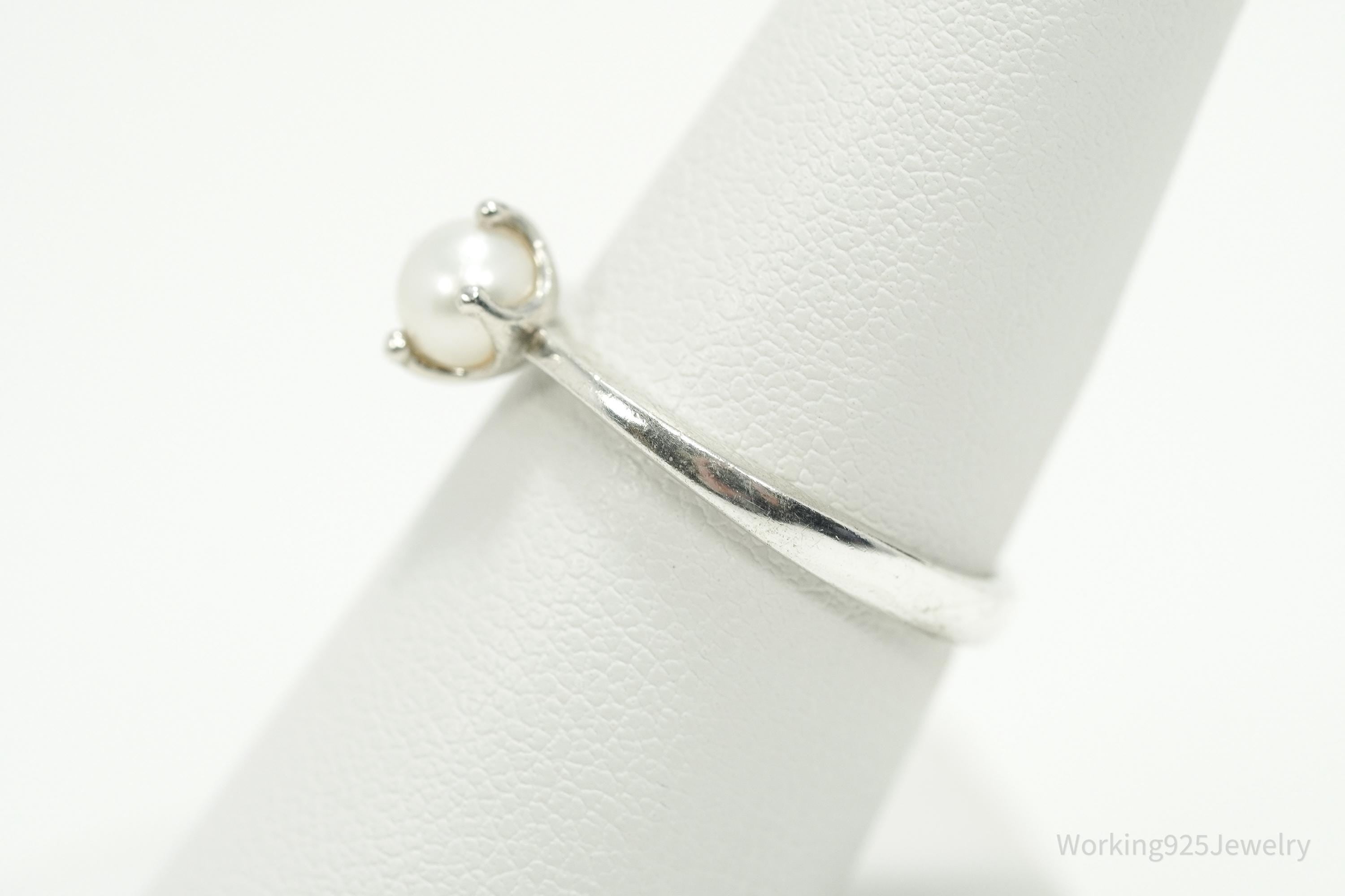 Vintage White Pearl Sterling Silver Ring - Size 7.5