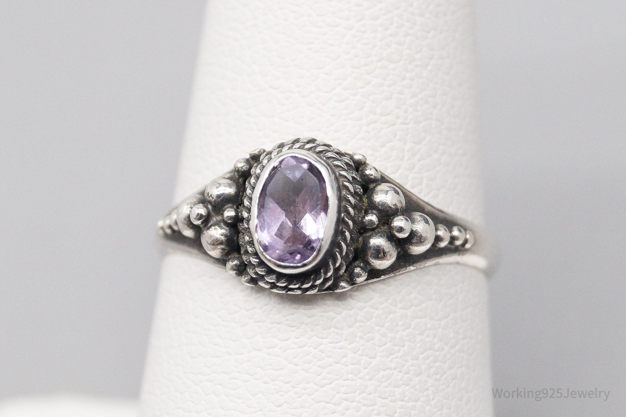 Vintage Amethyst Modernist Style Silver Ring - Size 7.5