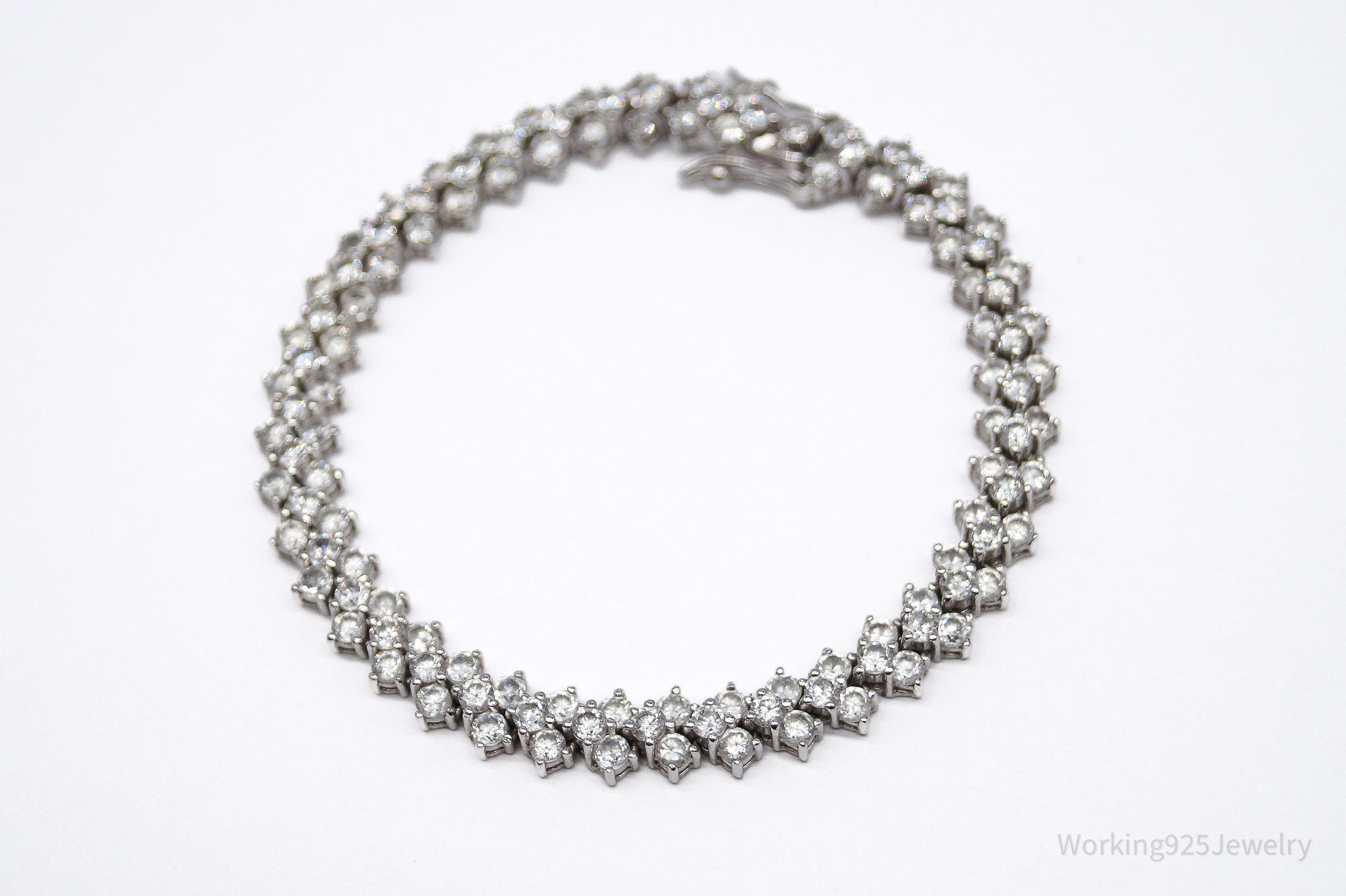 Vintage Cubic Zirconia Sterling Silver Tennis Bracelet - 7 11/16"