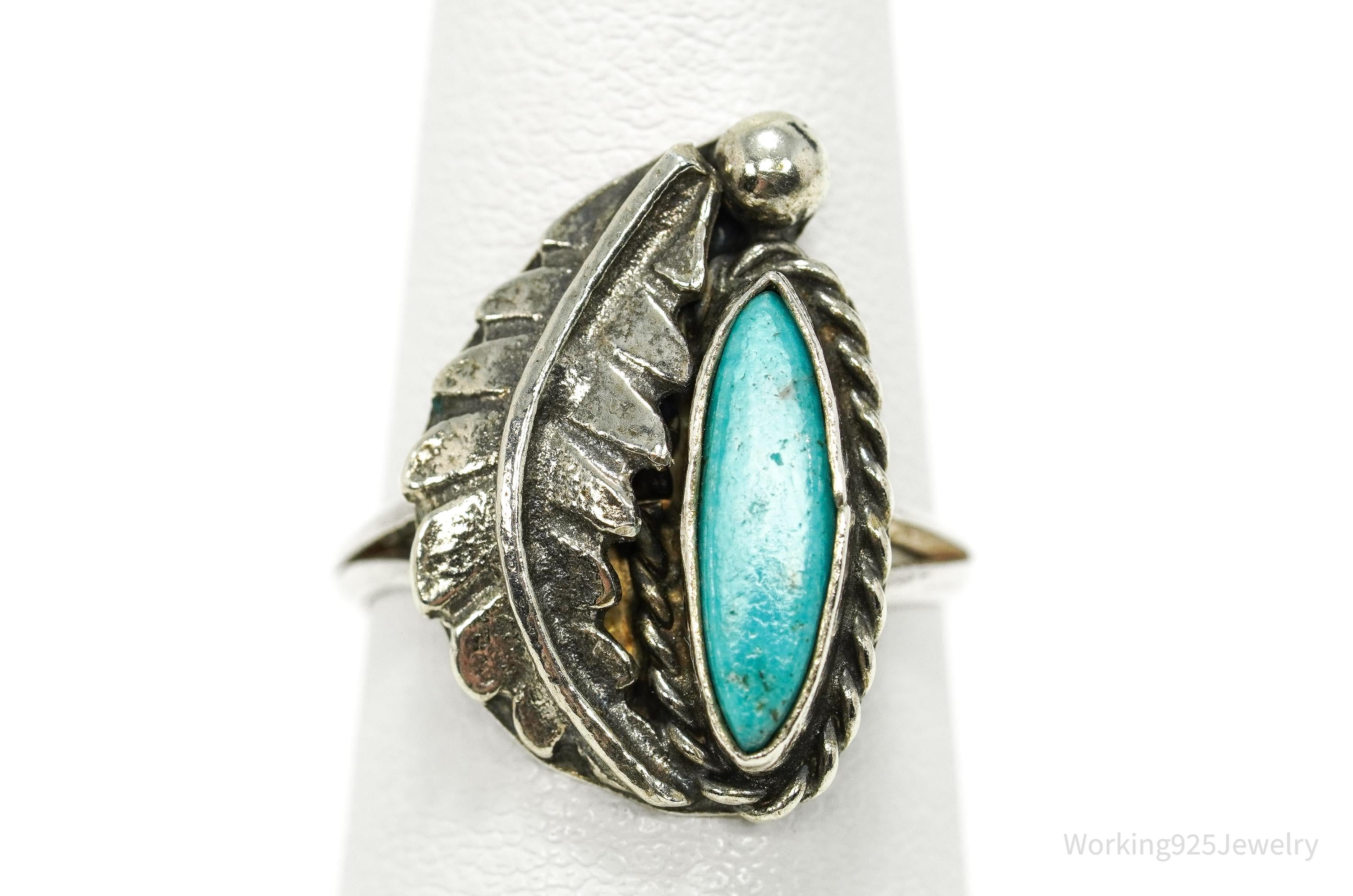 Vintage Handmade Native American Turquoise Unsigned Silver Ring - Size 5.75