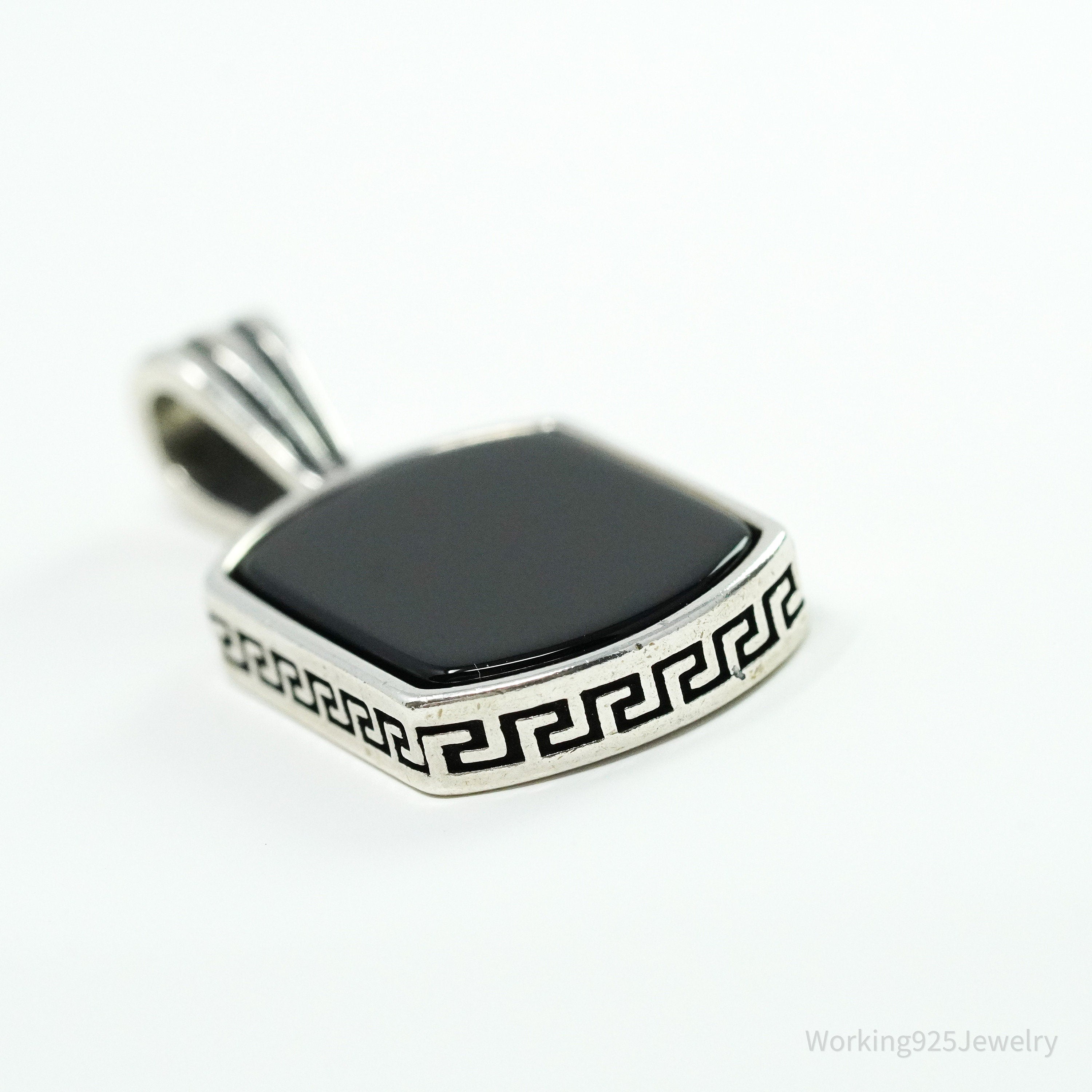 Vintage BS Black Onyx Sterling Silver Necklace Pendant
