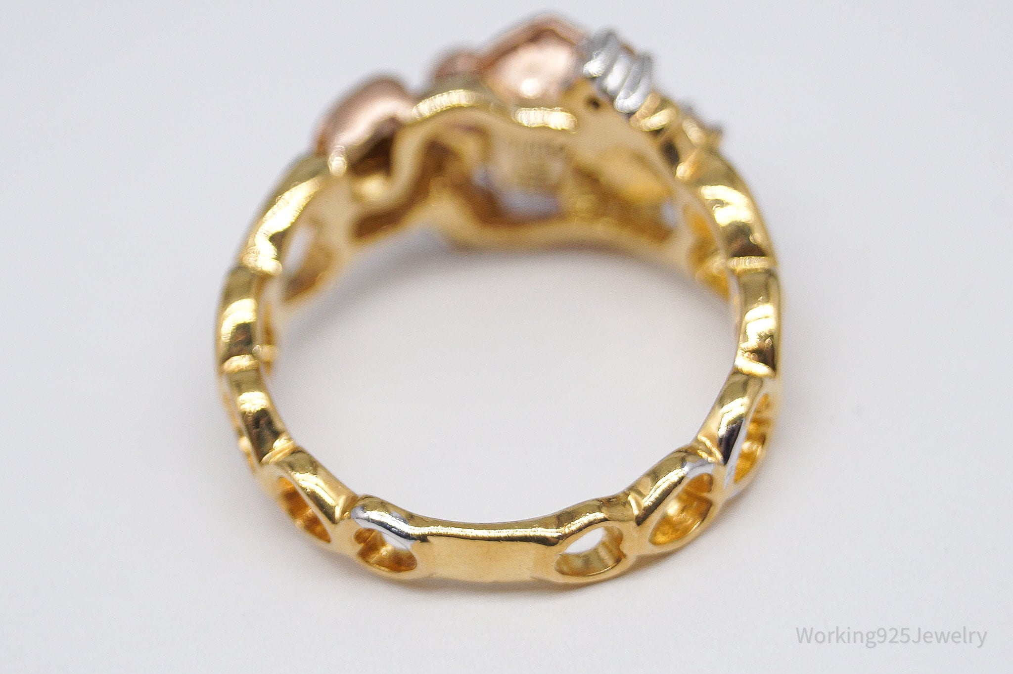 RARE VTG Franklin Mint Diamond & White Sapphires Gold Over Sterling Silver Ring SZ 7