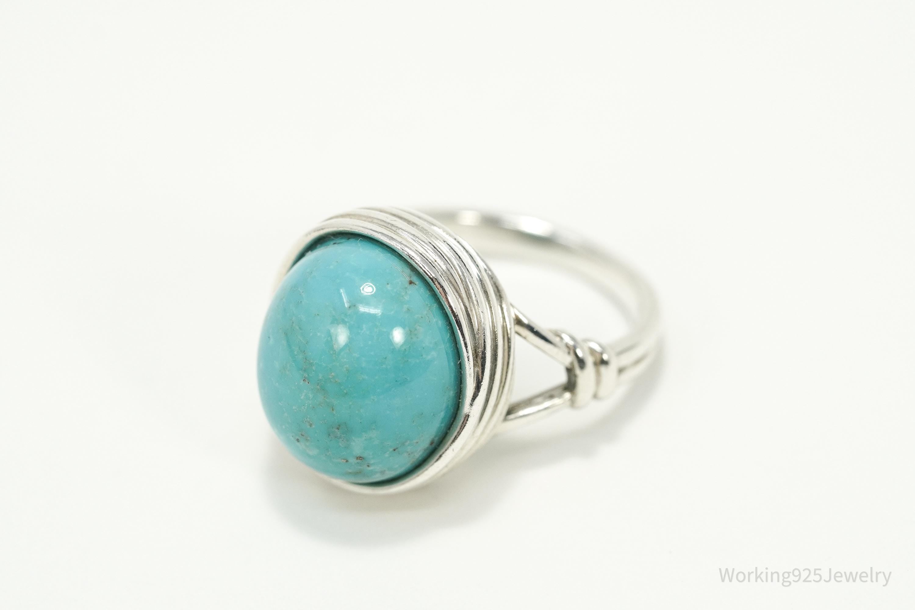 Vintage Turquoise Split Shank Sterling Silver Ring Size 9