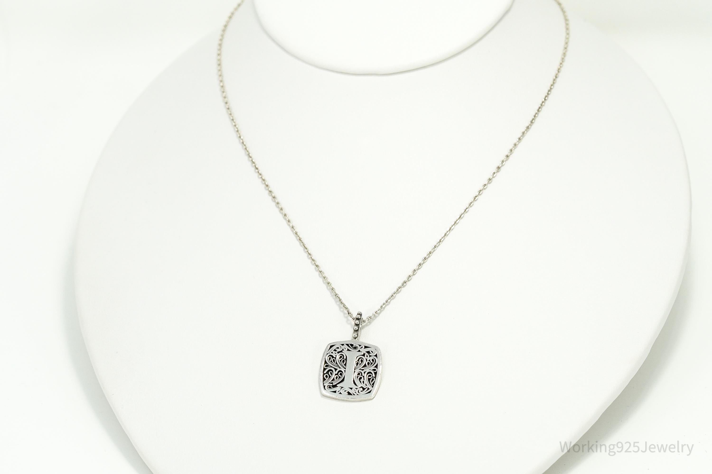 Vintage Designer Lori Bonn Initial I Pendant Sterling Silver Necklace 15"